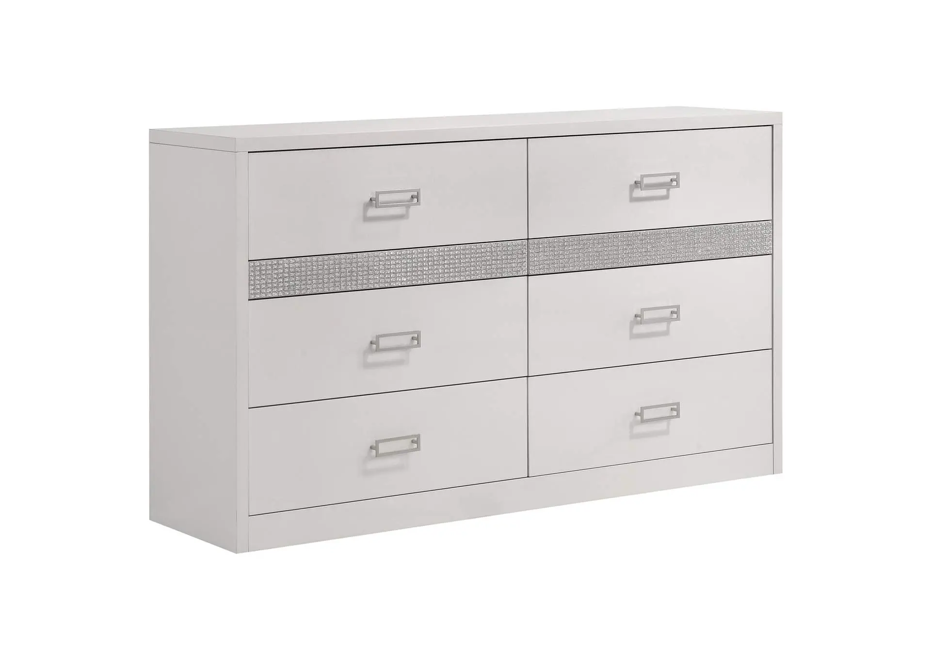 Viana 6-Drawer Bedroom Dresser with Chrome Pulls White High Gloss
