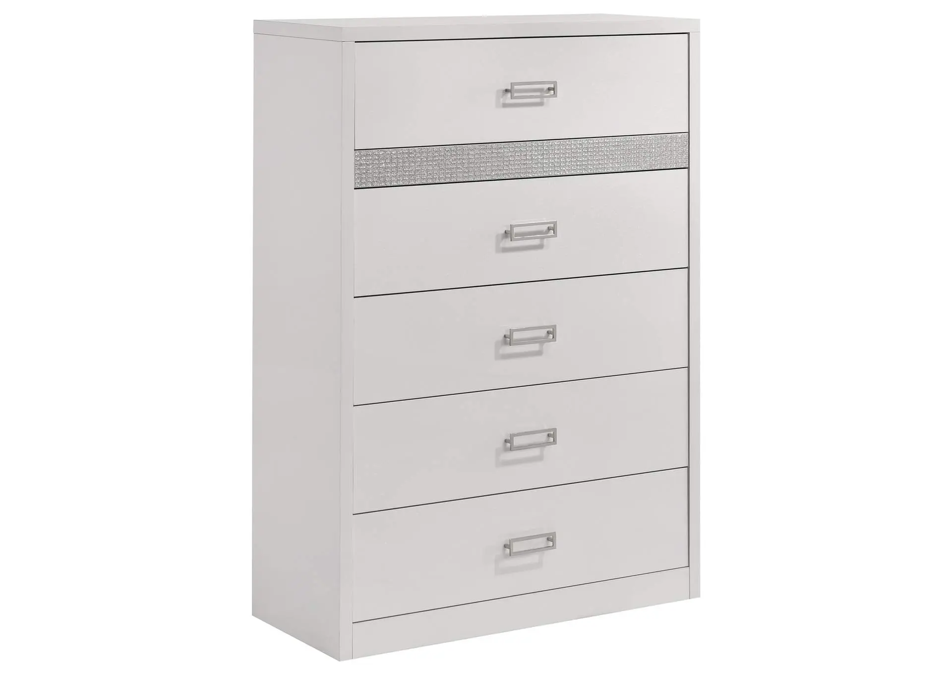Viana 5-Drawer Chest of Drawers with Chrome Pulls White High Gloss