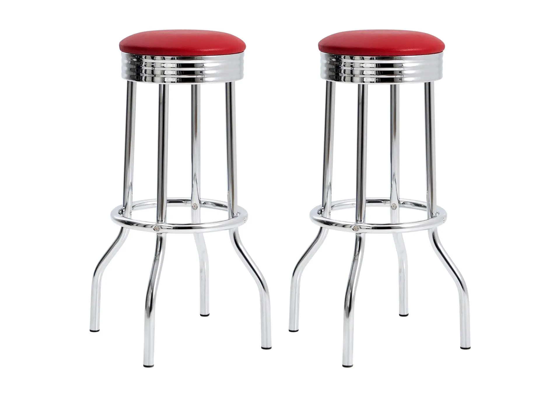 Retro Upholstered Metal Swivel Bar Stool Red (Set of 2)