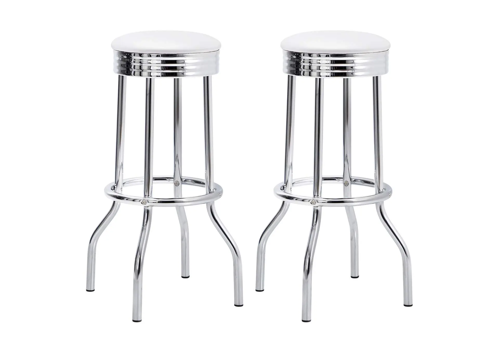 Retro Upholstered Metal Swivel Bar Stool White (Set of 2)
