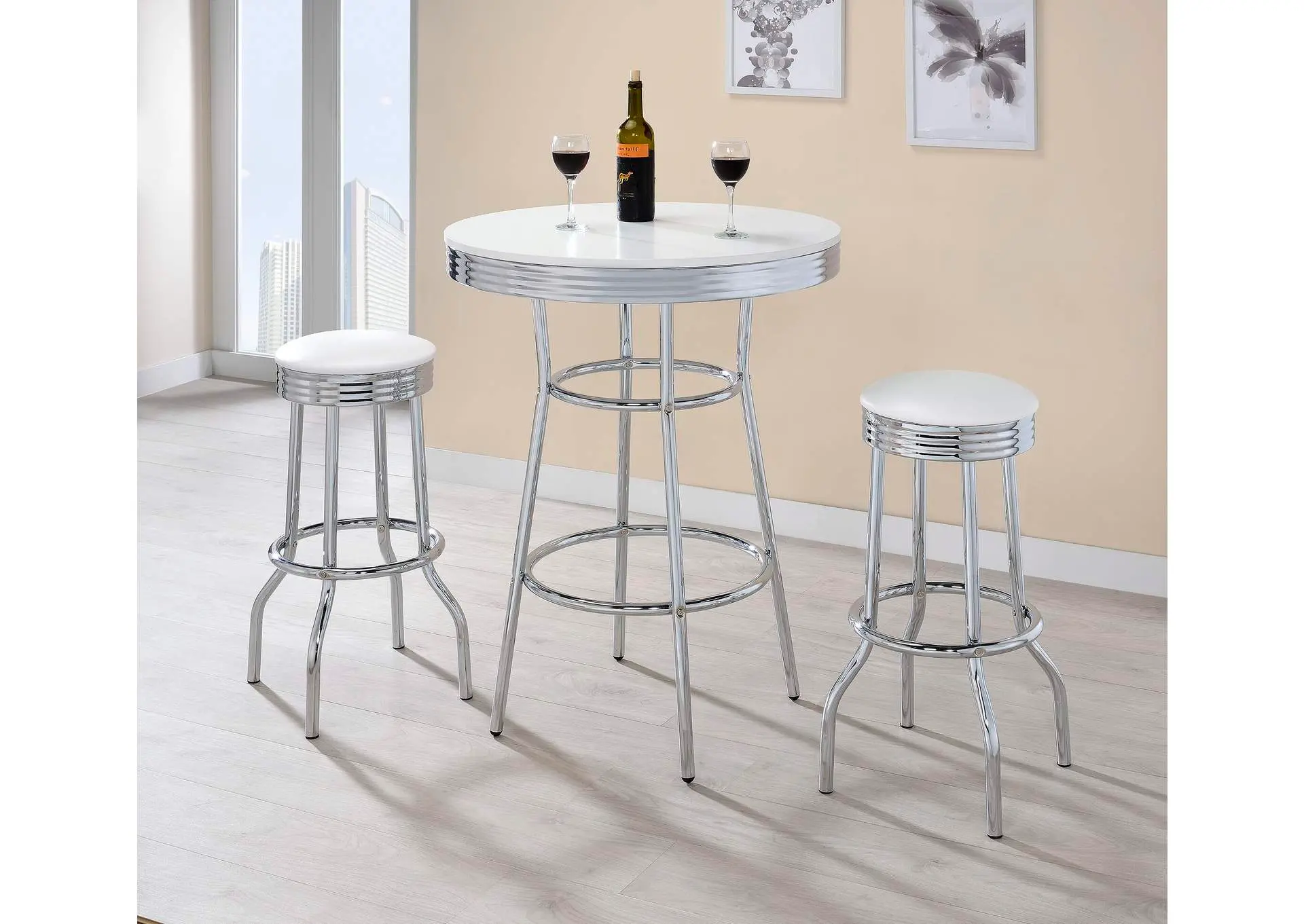 Retro 3-piece Round 1950s Bistro Pub Bar Table Set White