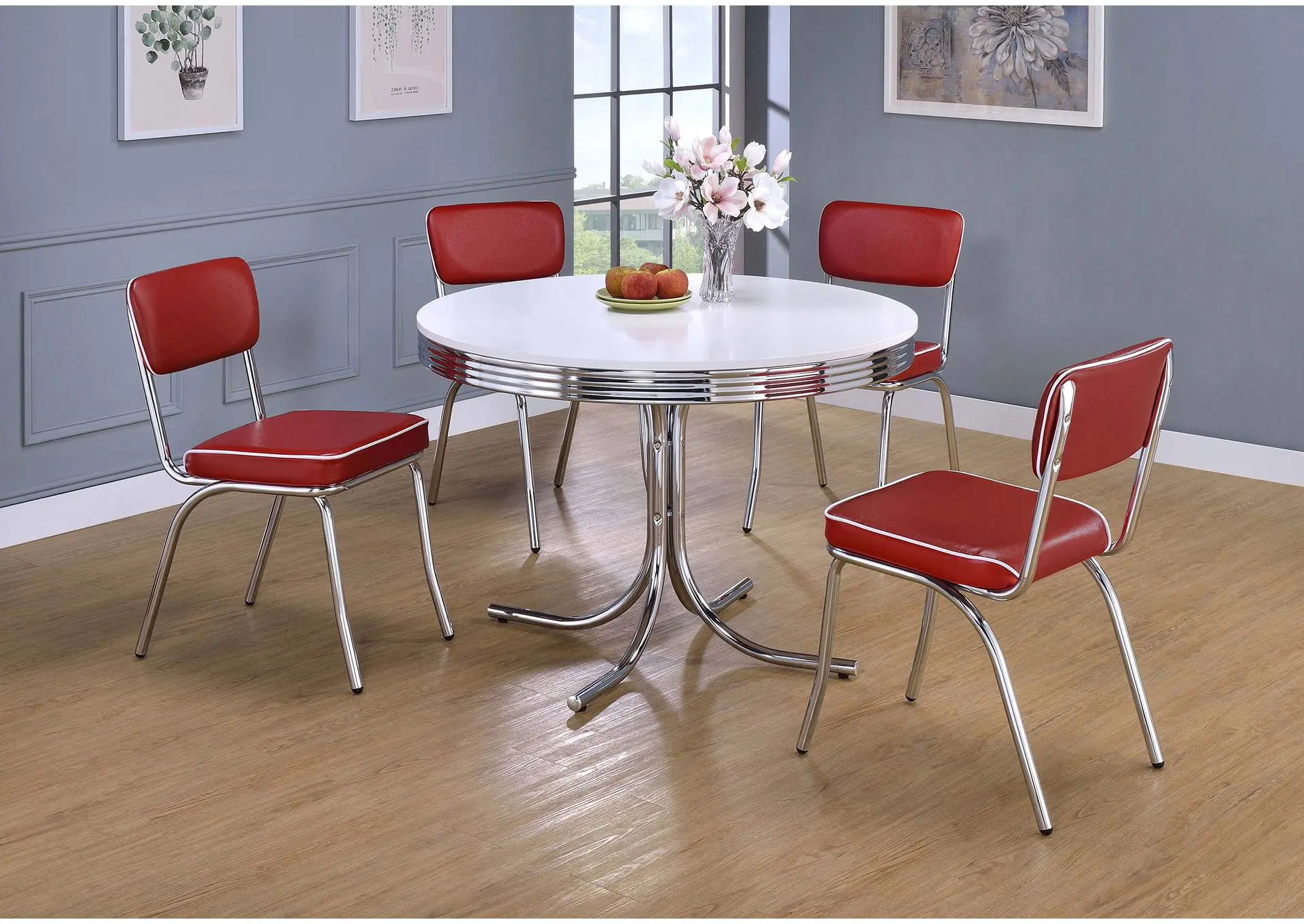 Retro 5-piece Round Dining Table Set White and Red