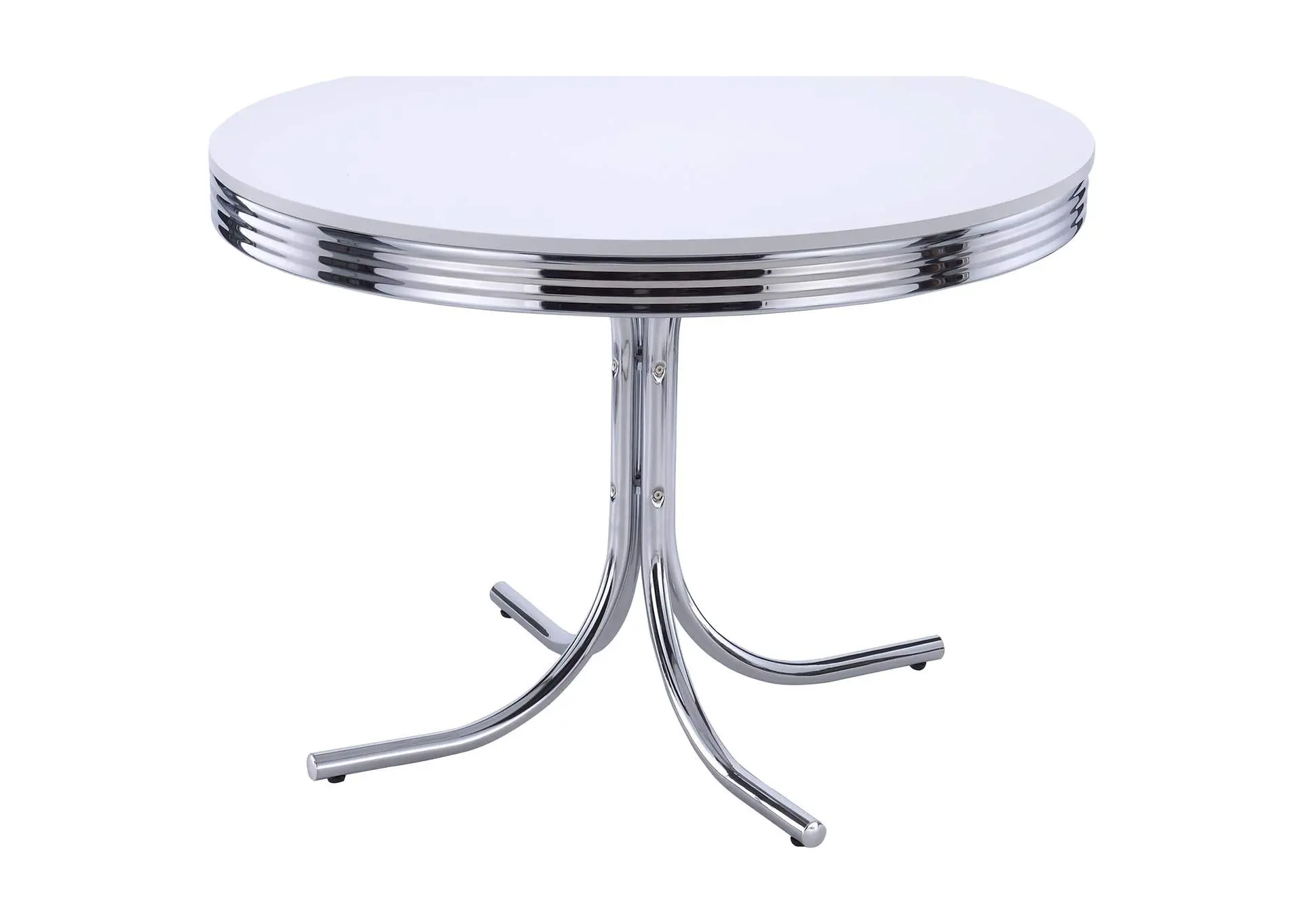 Retro Round 42-inch Wood Top Dining Table White and Chrome