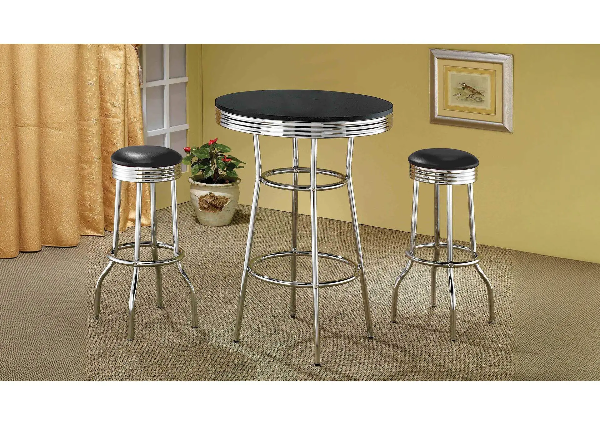 Retro 3-piece Round 1950s Bistro Pub Bar Table Set Black