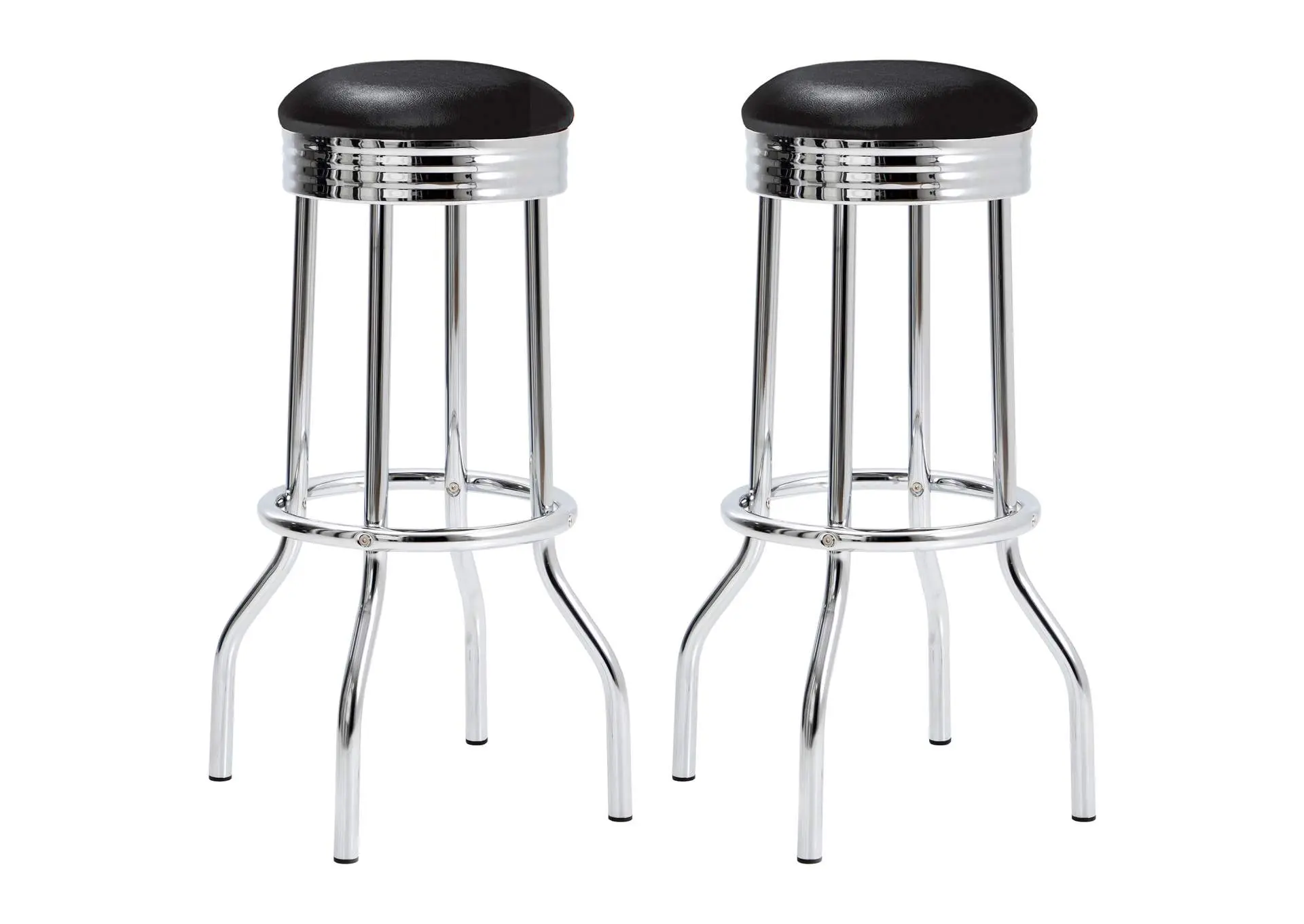 Retro Upholstered Metal Swivel Bar Stool Black (Set of 2)