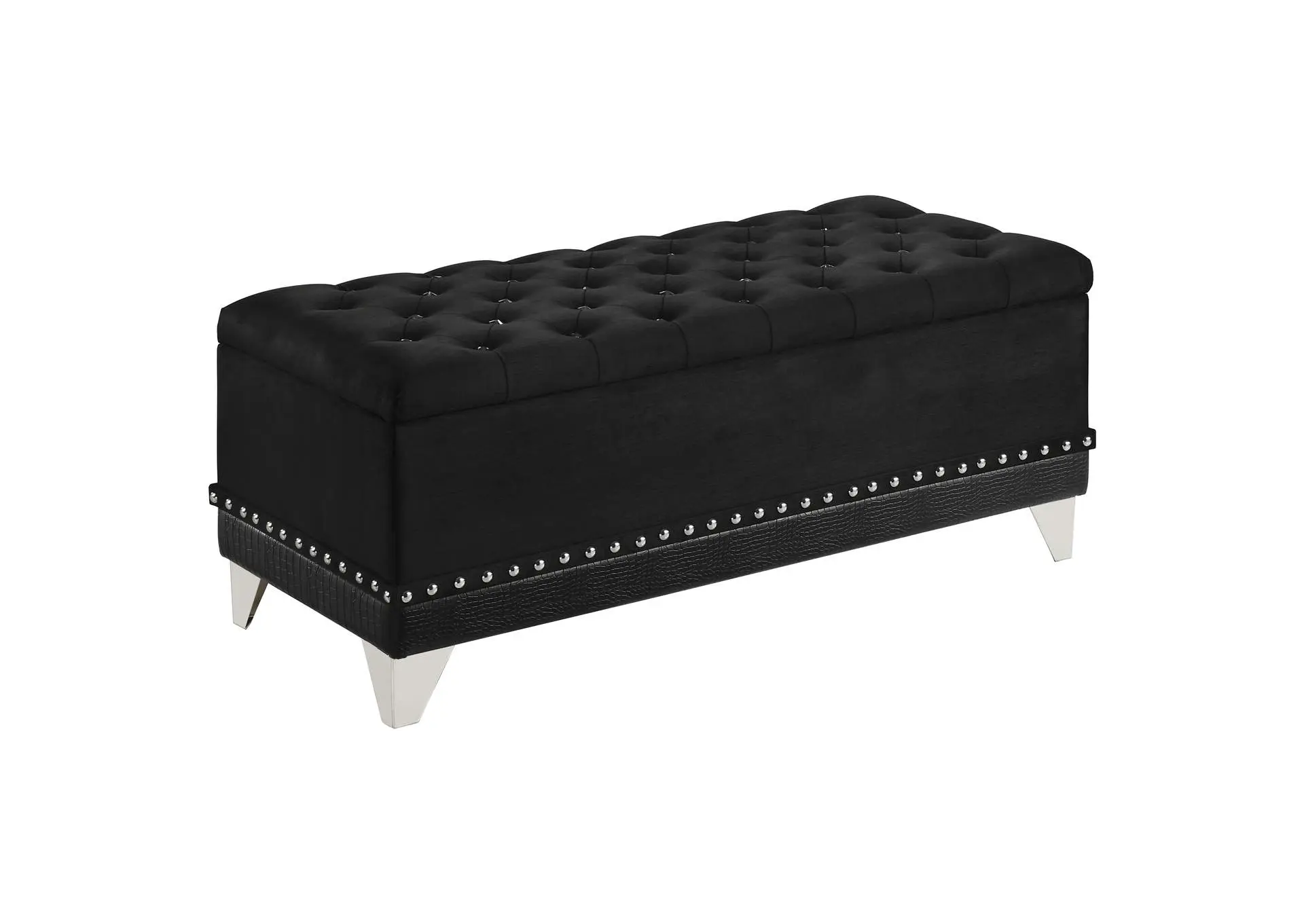 Barzini Velvet Upholstered Tufted Storage Bench Black