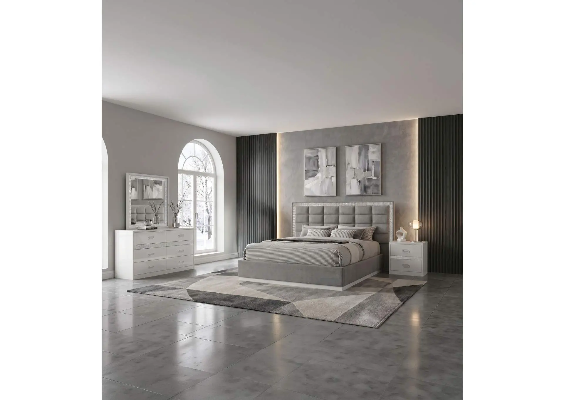Viana 4-Piece Queen Platform Bedroom Set Grey and White High Gloss