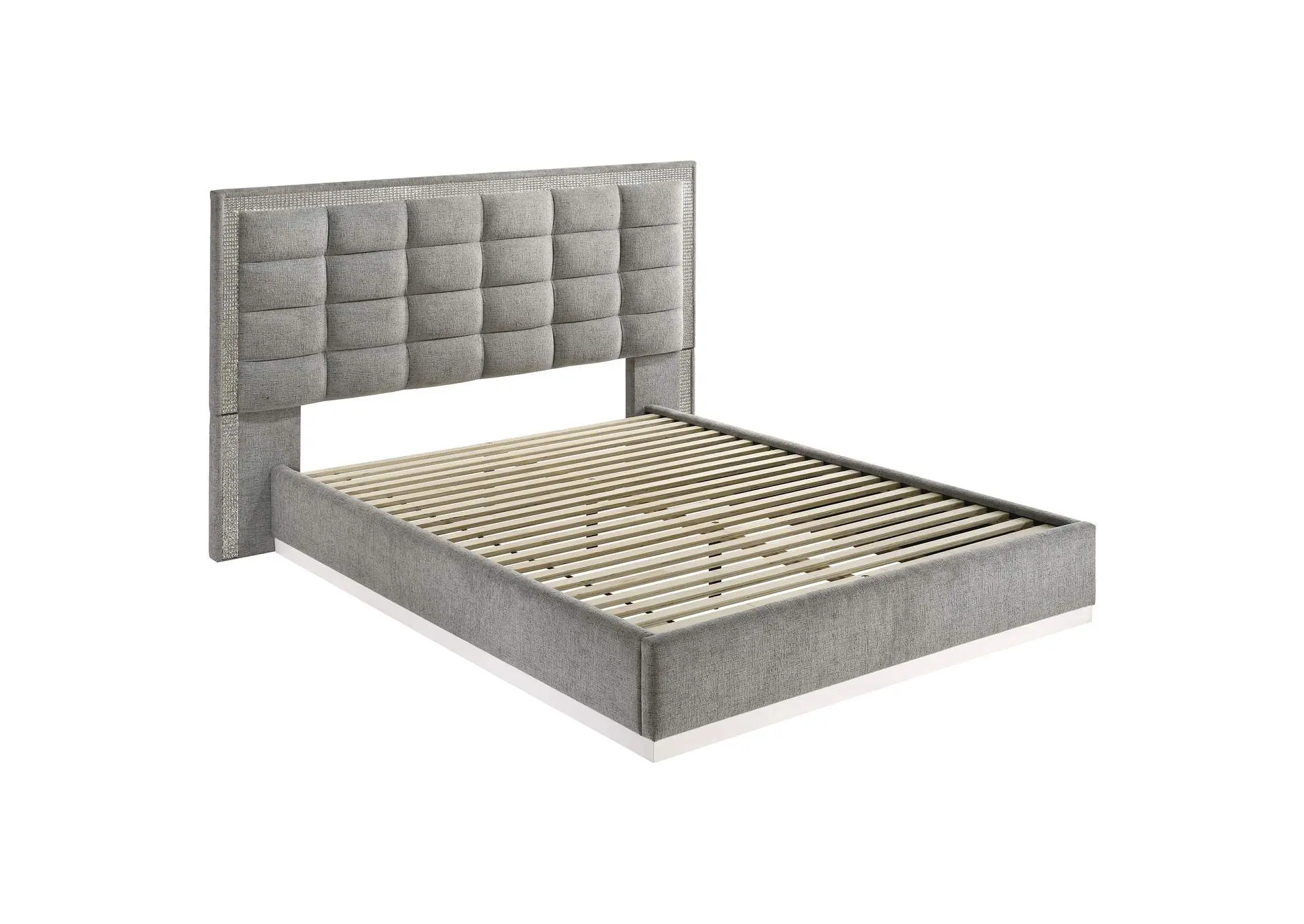 Viana Queen Chenille Platform Bed Grey and White High Gloss