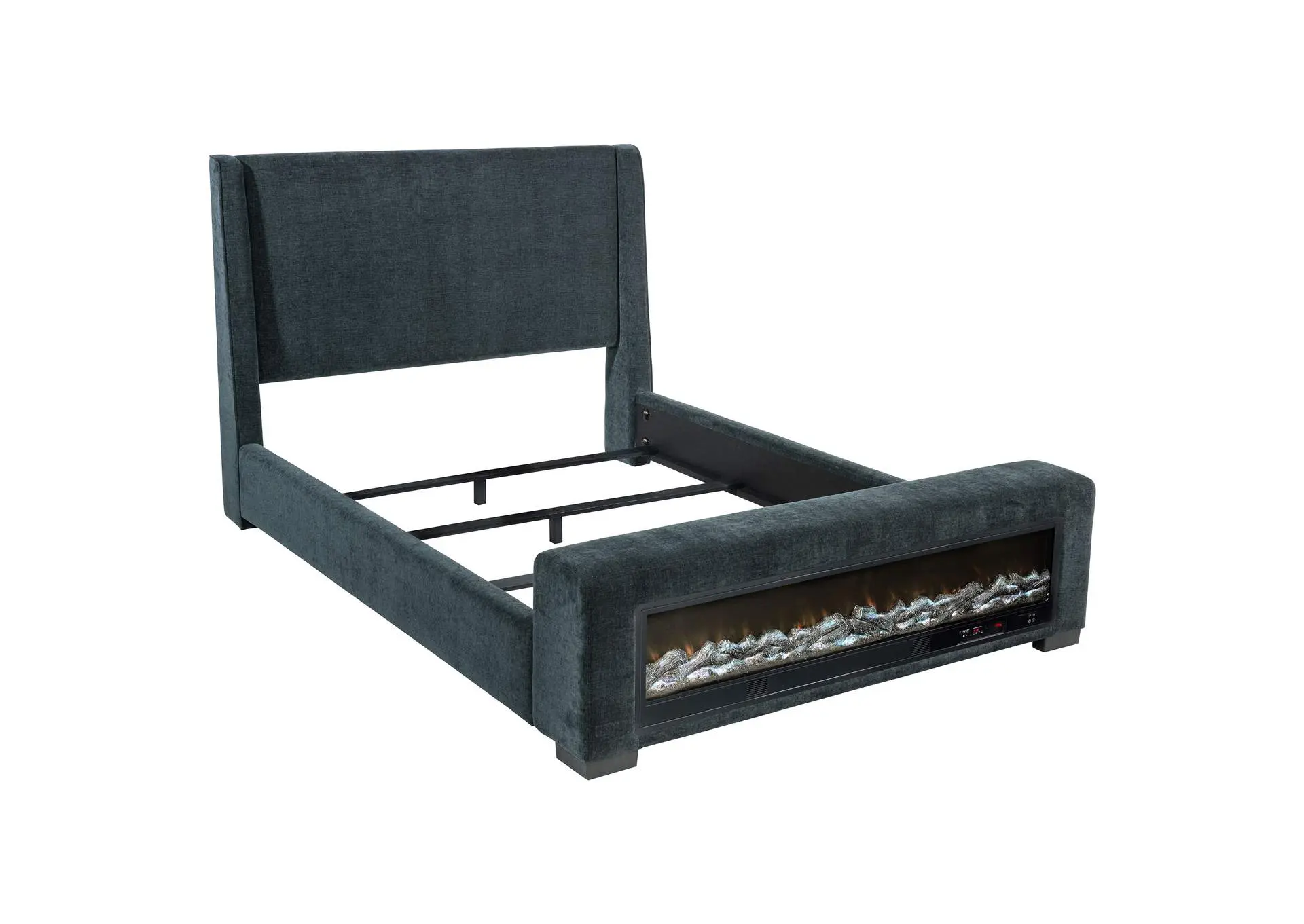 Preston Upholstered Eastern King Audio Flame Visualizer Bed Dark Blue