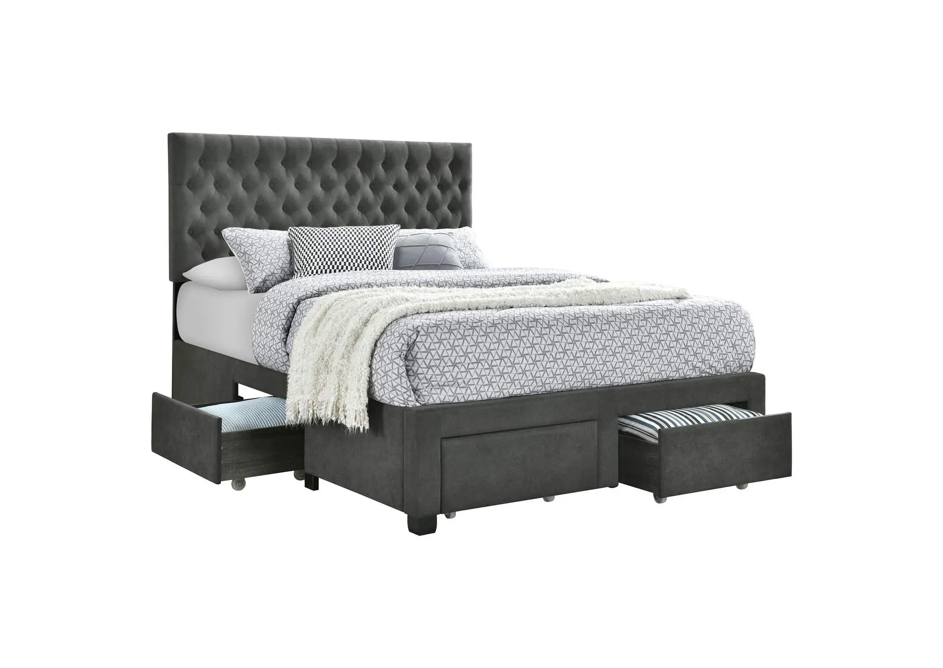 Soledad Upholstered Full Storage Panel Bed Grey