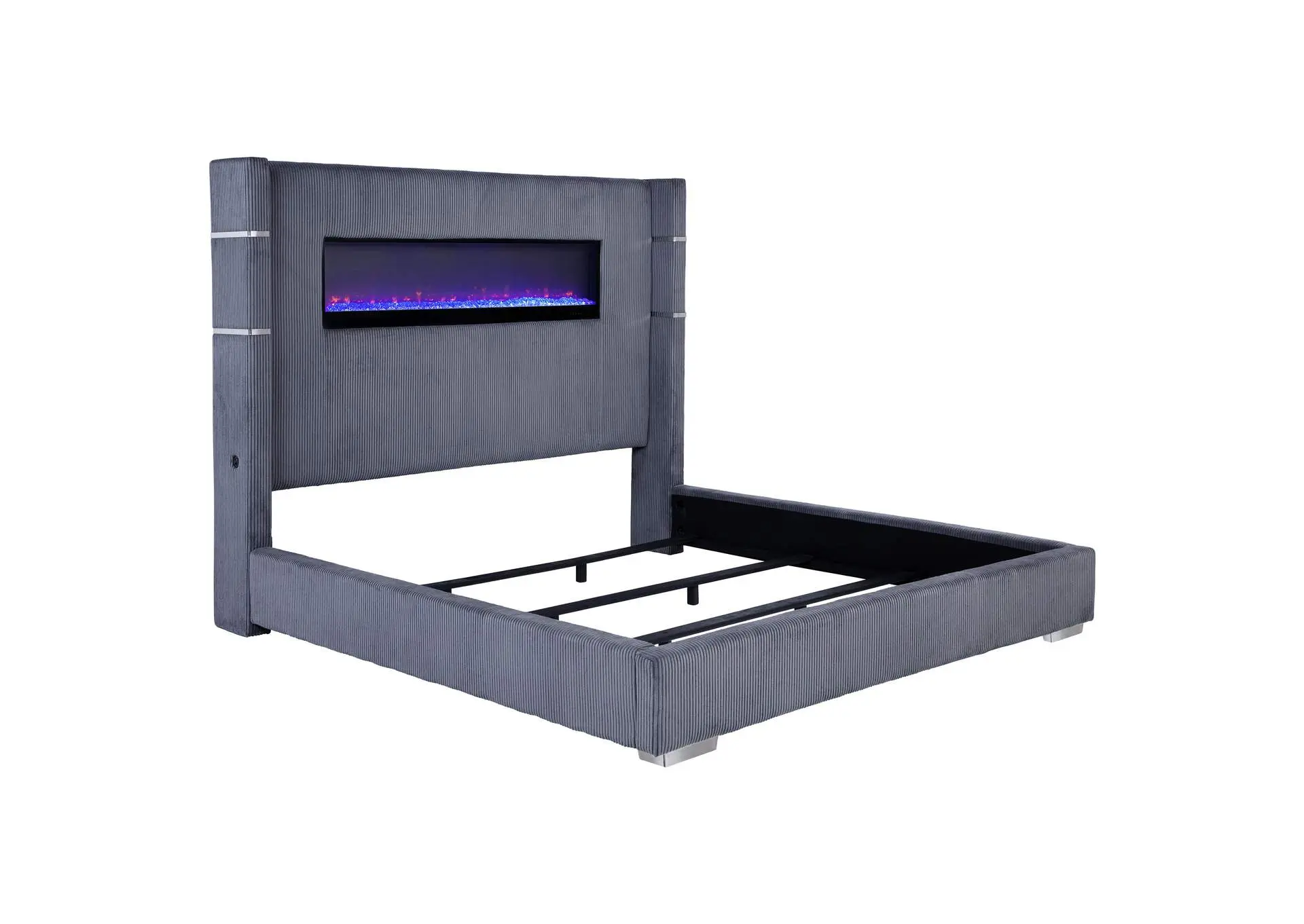 Tisdall Upholstered Eastern King Flame Visualizer Bed Grey