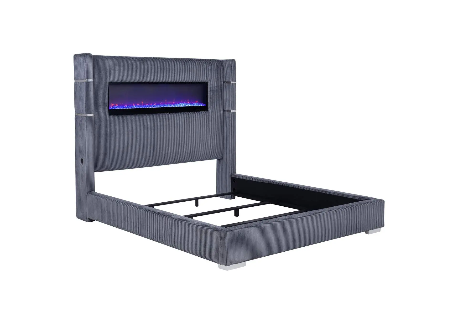 Tisdall Upholstered Cal King Flame Visualizer Bed Grey