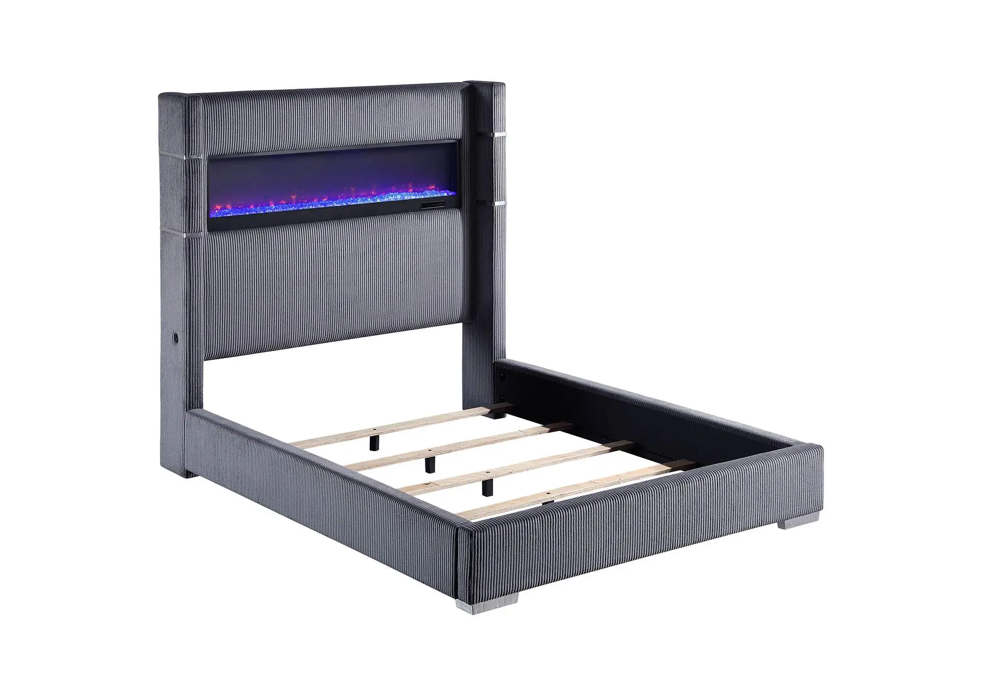 Tisdall Upholstered Queen Flame Visualizer Bed Grey
