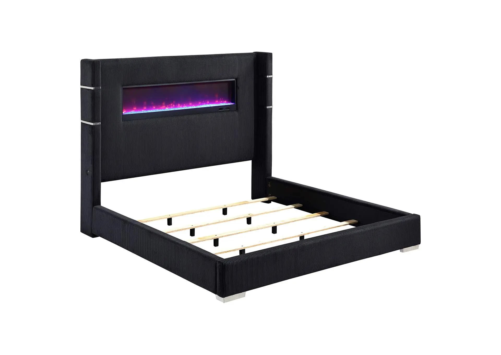 Tisdall Upholstered Eastern King Flame Visualizer Bed Black