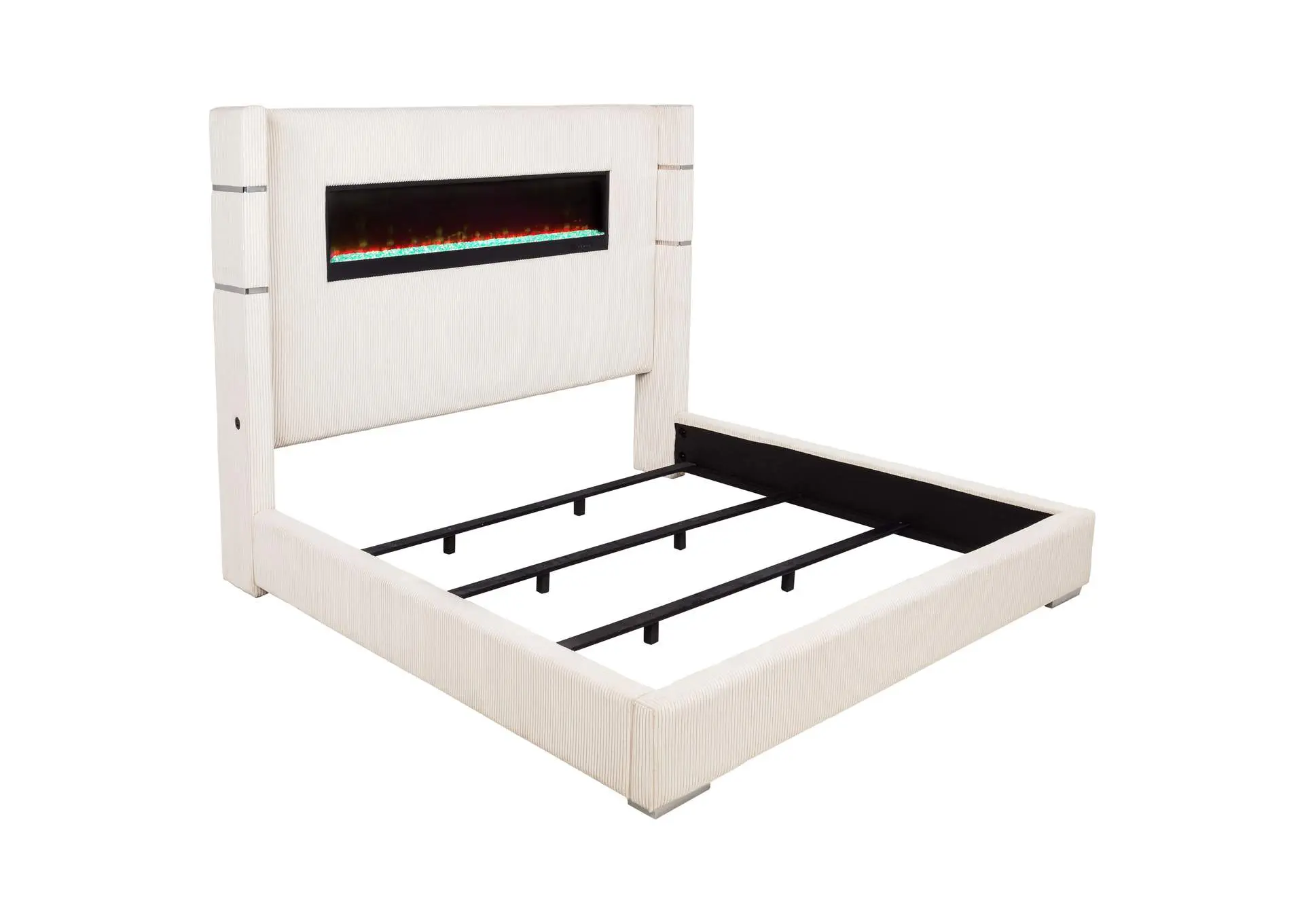 Tisdall Upholstered Eastern King Flame Visualizer Bed Cream