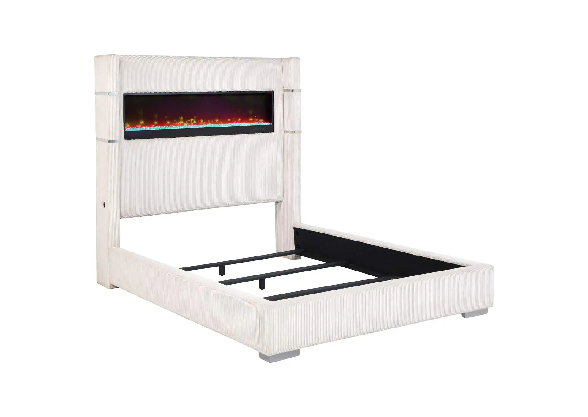 Tisdall Upholstered Queen Flame Visualizer Bed Cream
