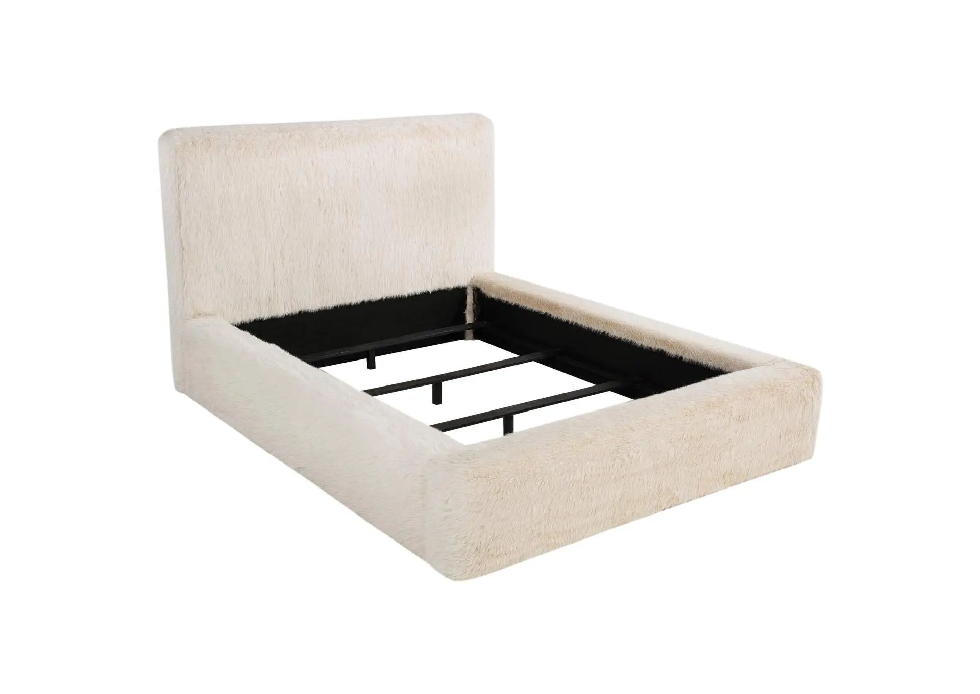 Rebecca Faux Fur Upholstered Queen Bed Cream