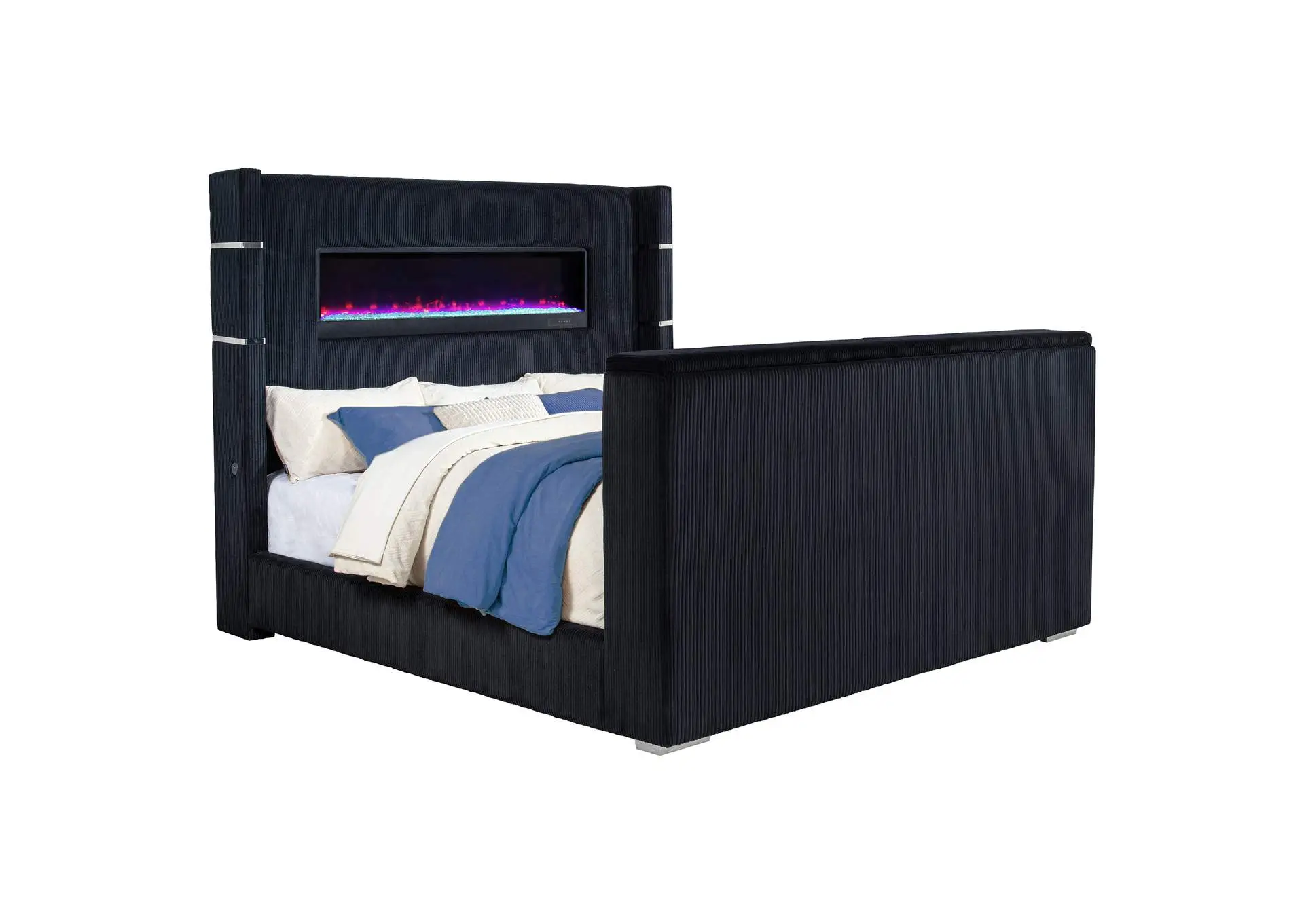 Tisdall Eastern King Flame Visualizer Wingback TV Bed Black