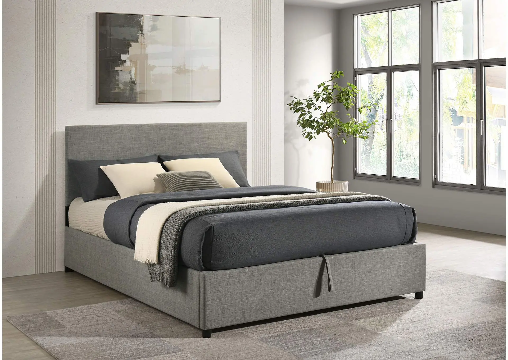 Reeves Upholstered Queen Lift-Top Storage Platform Bed Grey