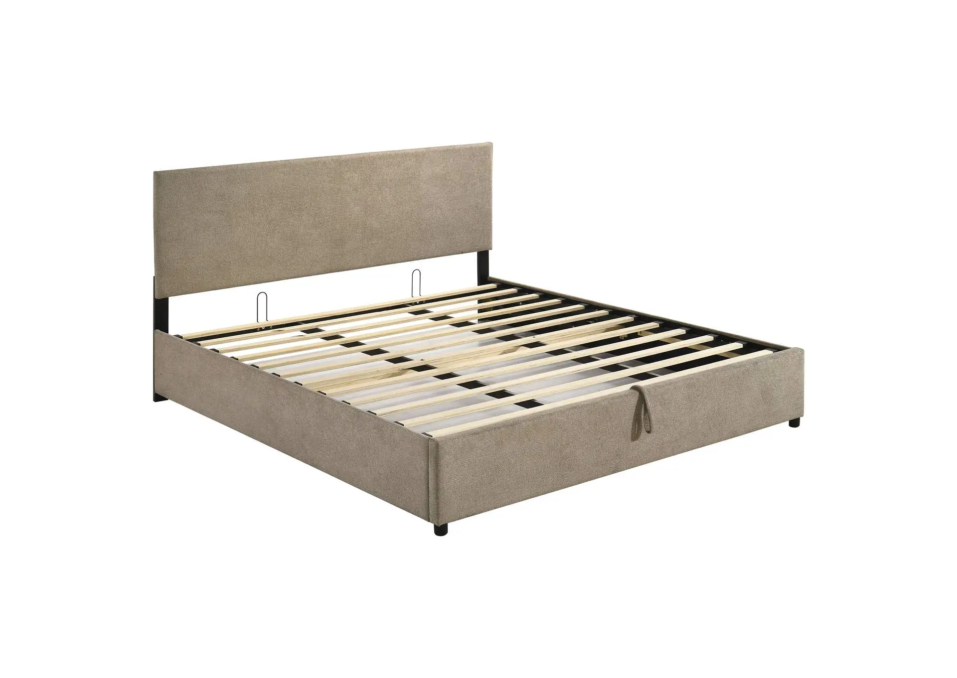 Reeves Upholstered Eastern King Lift-Top Storage Platform Bed Tan