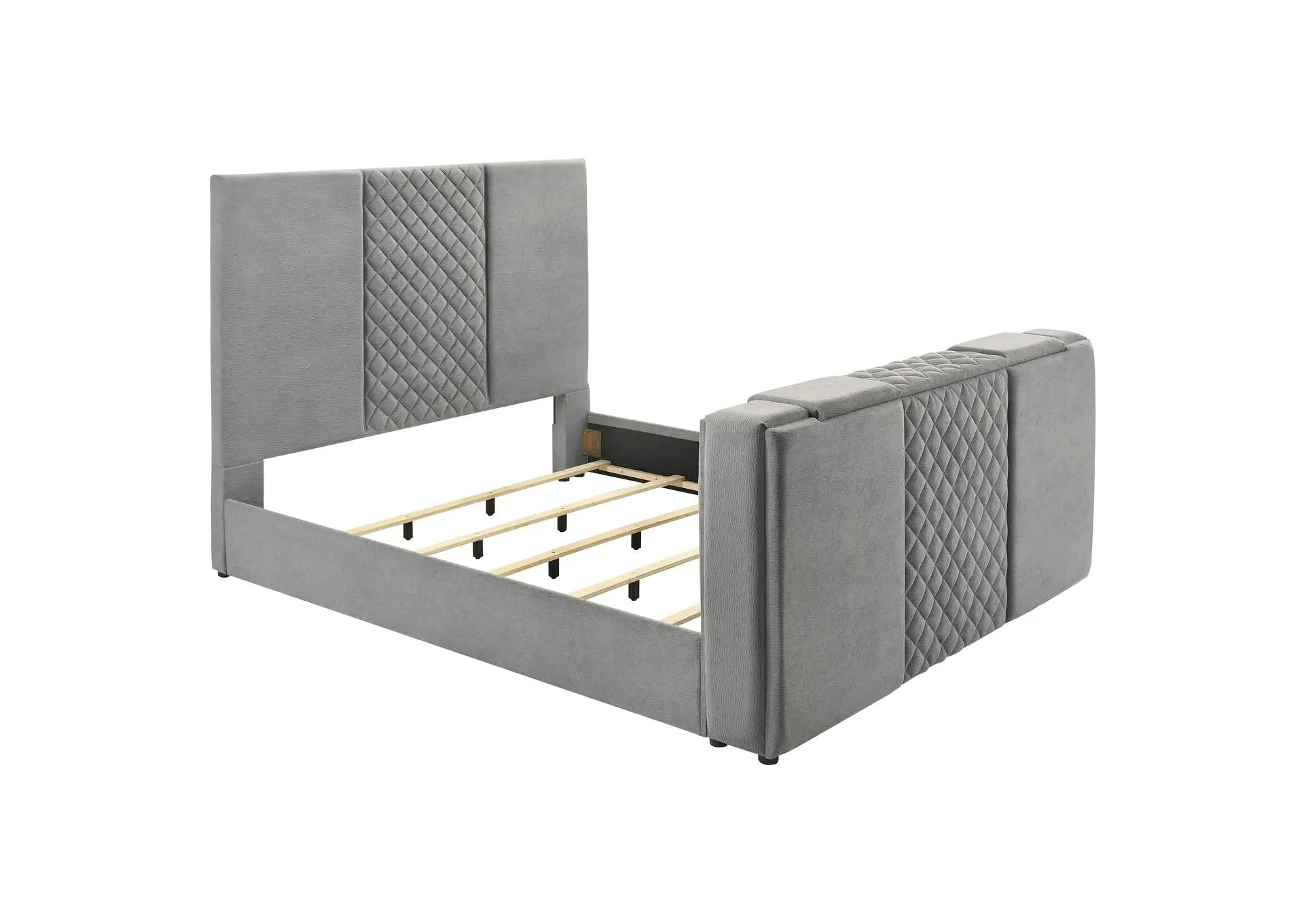 Tara 61-inch Upholstered Eastern King Panel TV Bed Grey