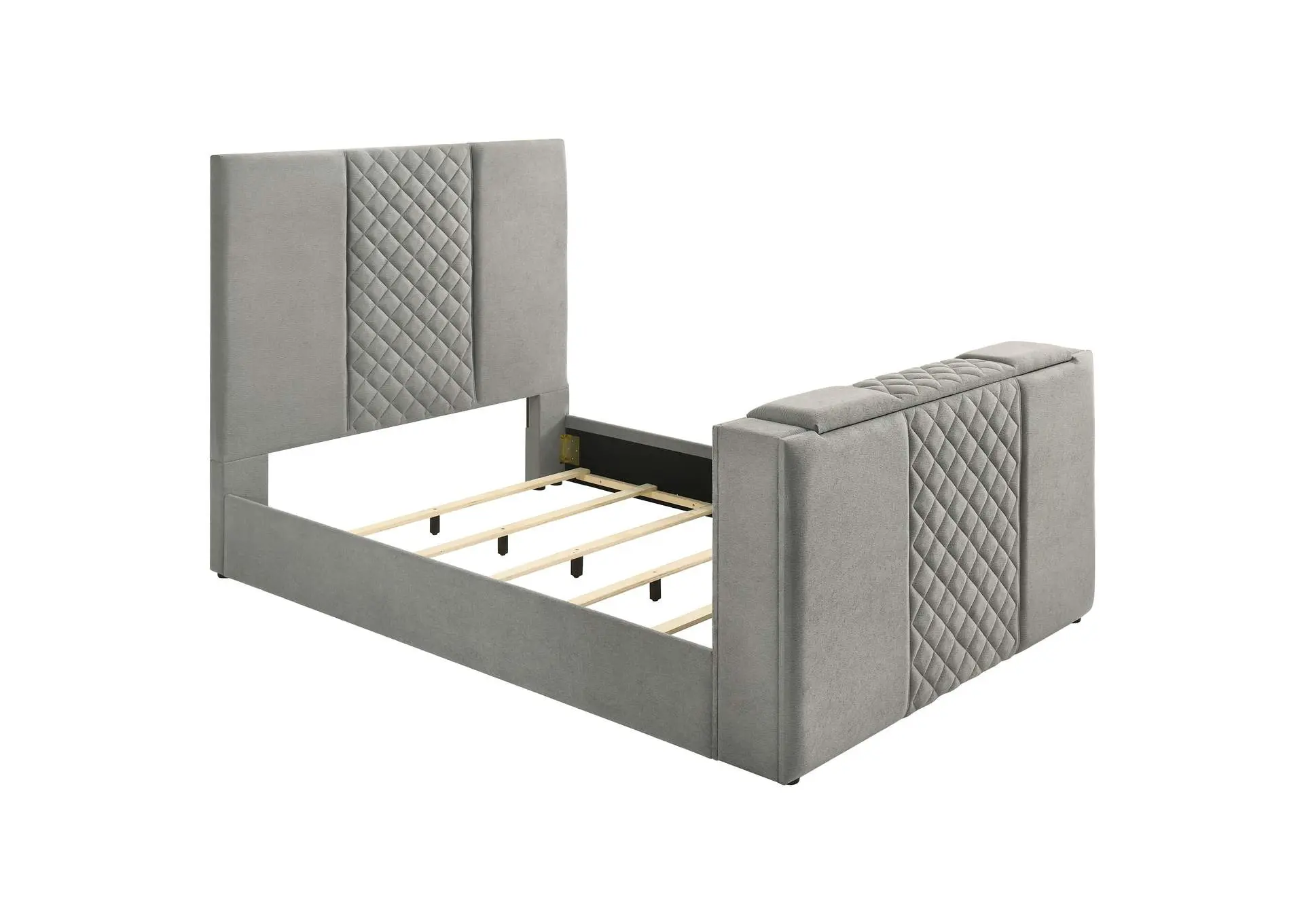 Tara 61-inch Upholstered Queen Panel TV Bed Grey
