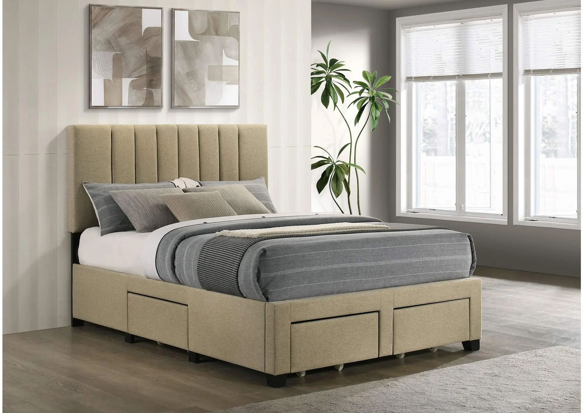 Wheatland 4-drawer Upholstered Full Storage Bed Light Brown
