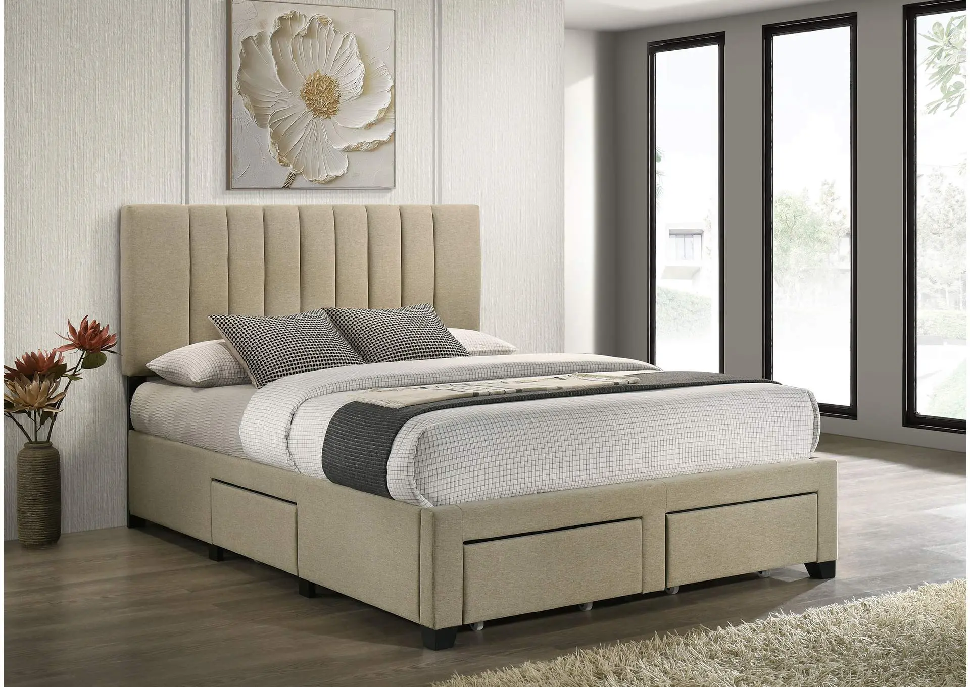Wheatland 4-drawer Upholstered Queen Storage Bed Light Brown