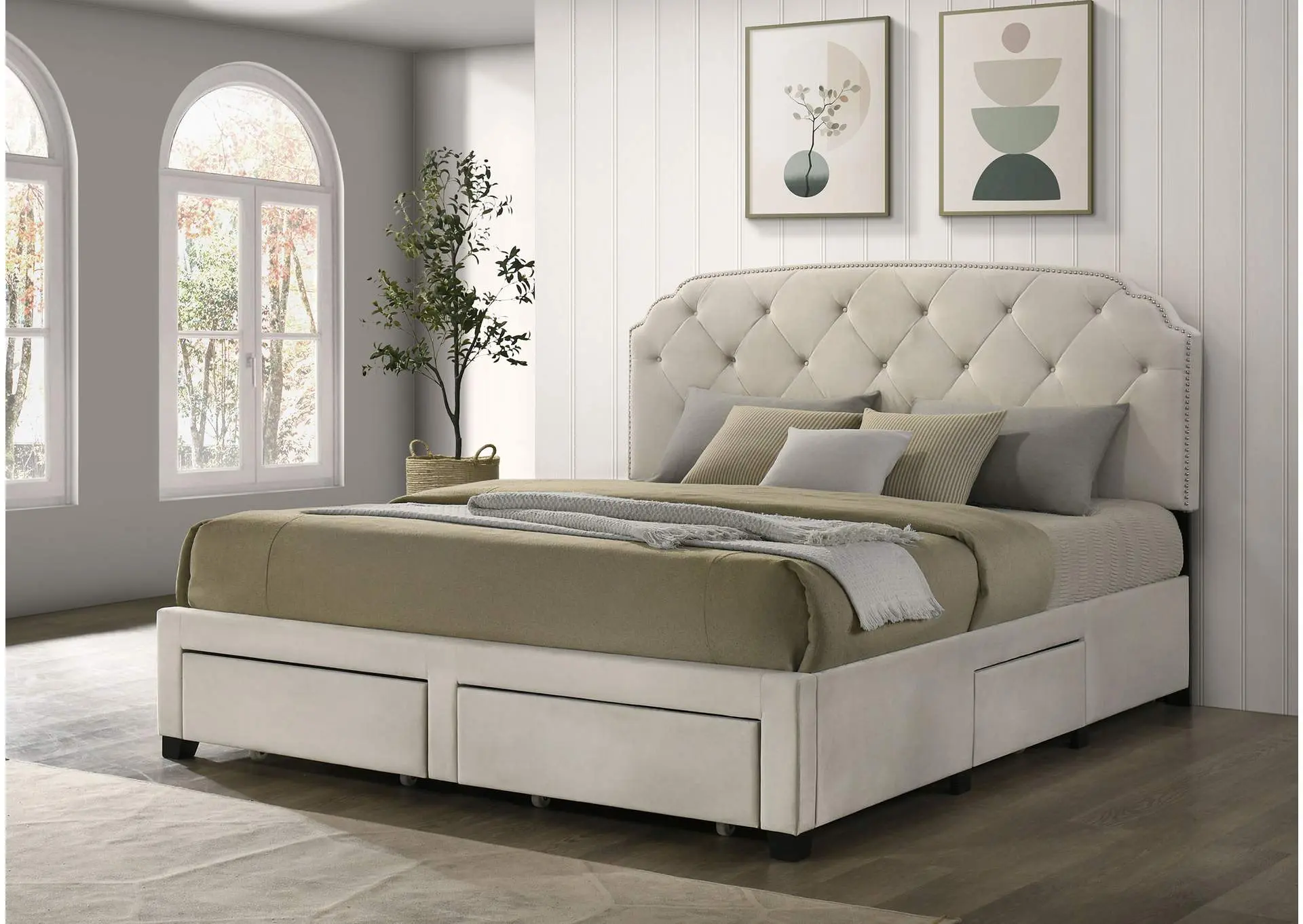 Marianna 4-drawer Upholstered Eastern King Storage Bed Cream