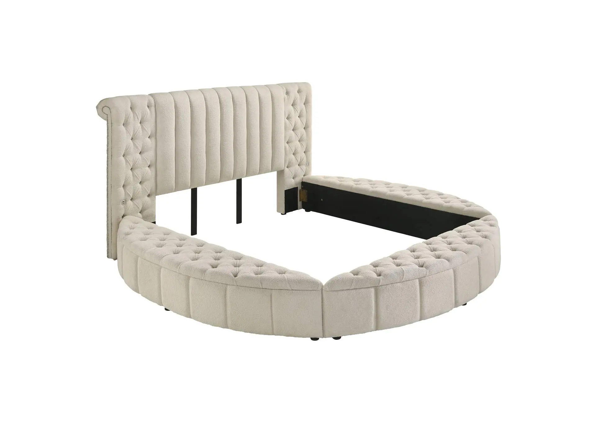 Sonya Upholstered Eastern King Round Storage Bed Ivory