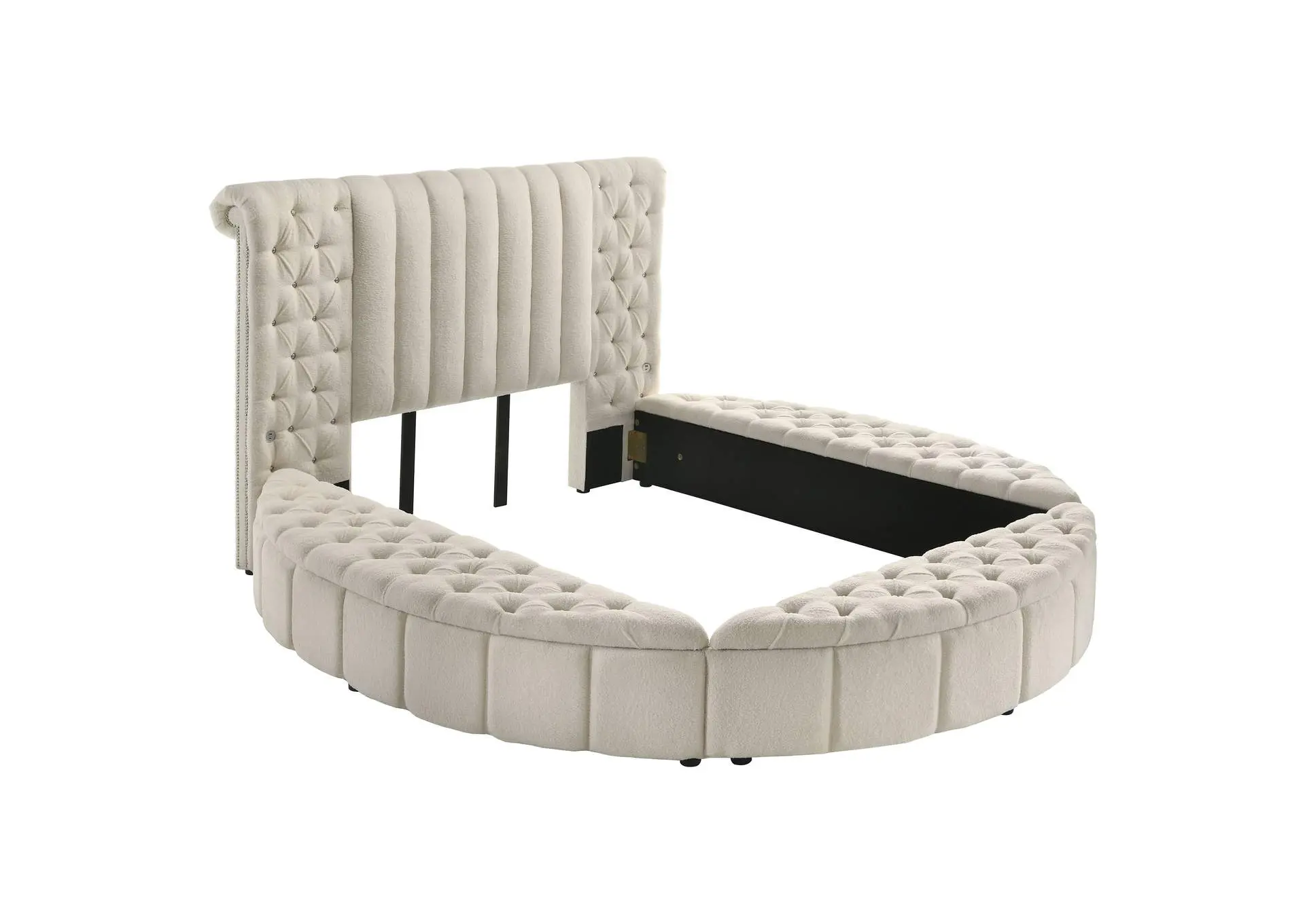 Sonya Upholstered Queen Round Storage Bed Ivory
