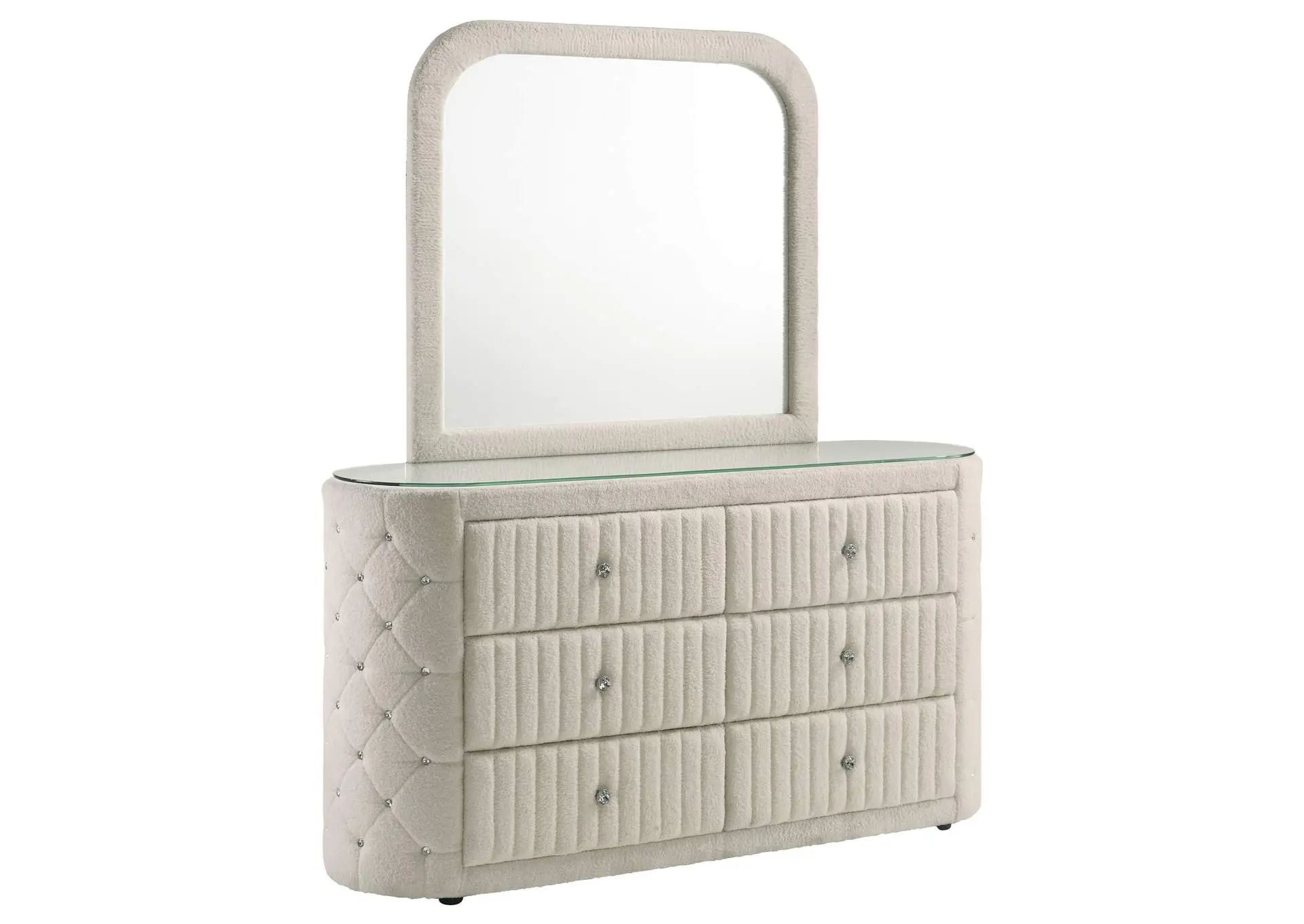 Sonya 6-drawer Upholstered Bedroom Dresser with Mirror Ivory