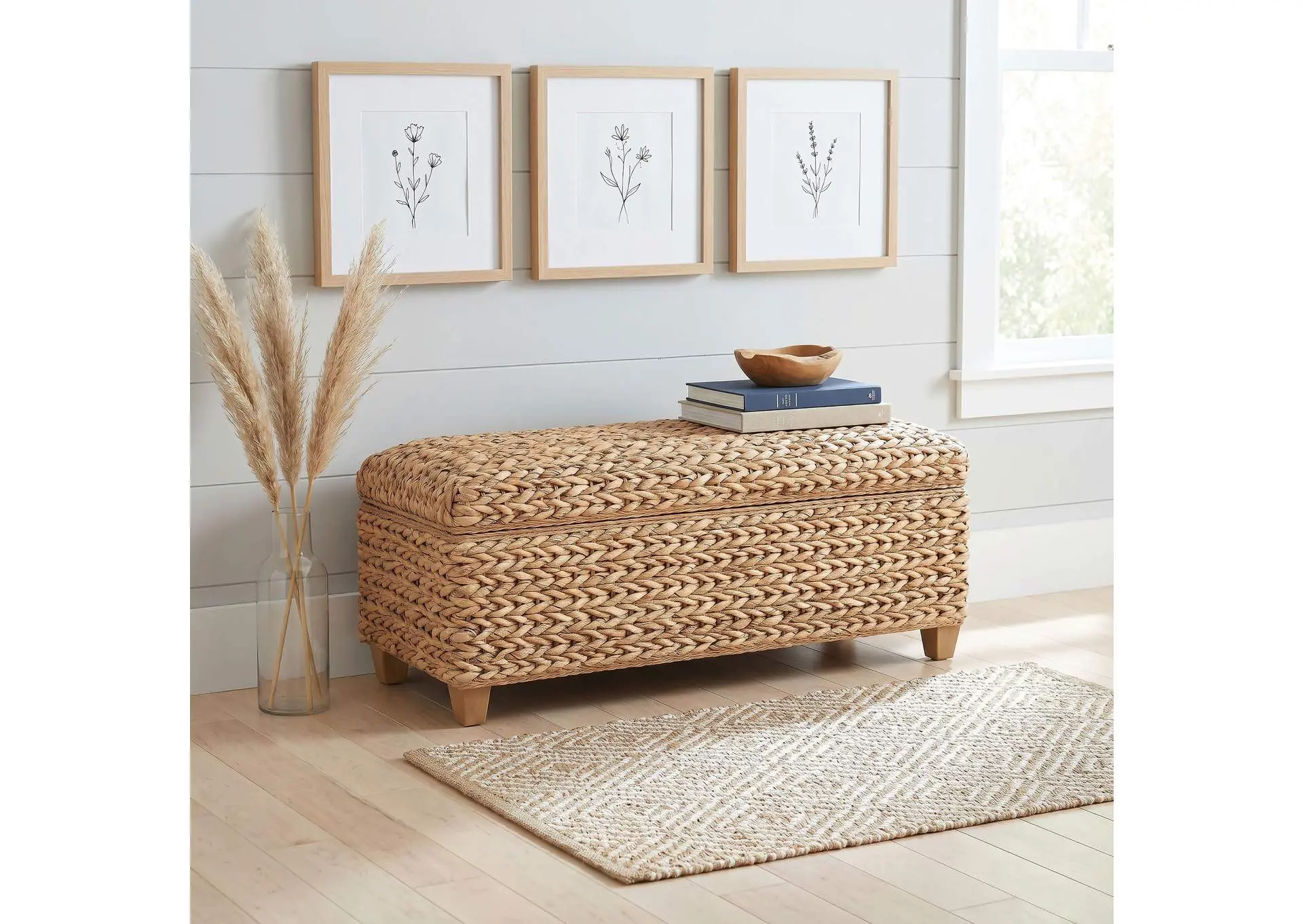 Laughton Hand-Woven Banana Leaf Storage Bench Natural