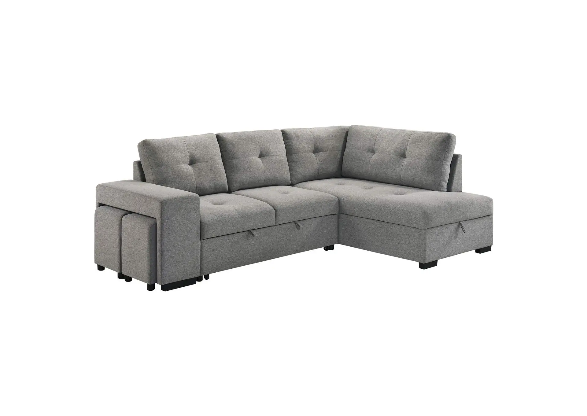 Roanne Fabric Upholstered Sleeper Sectional Sofa Grey