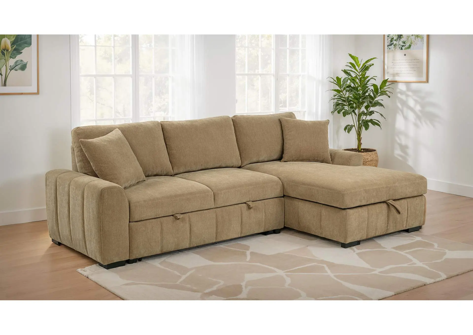 Pastrana Upholstered Sleeper Sectional Sofa RAF Chaise Camel