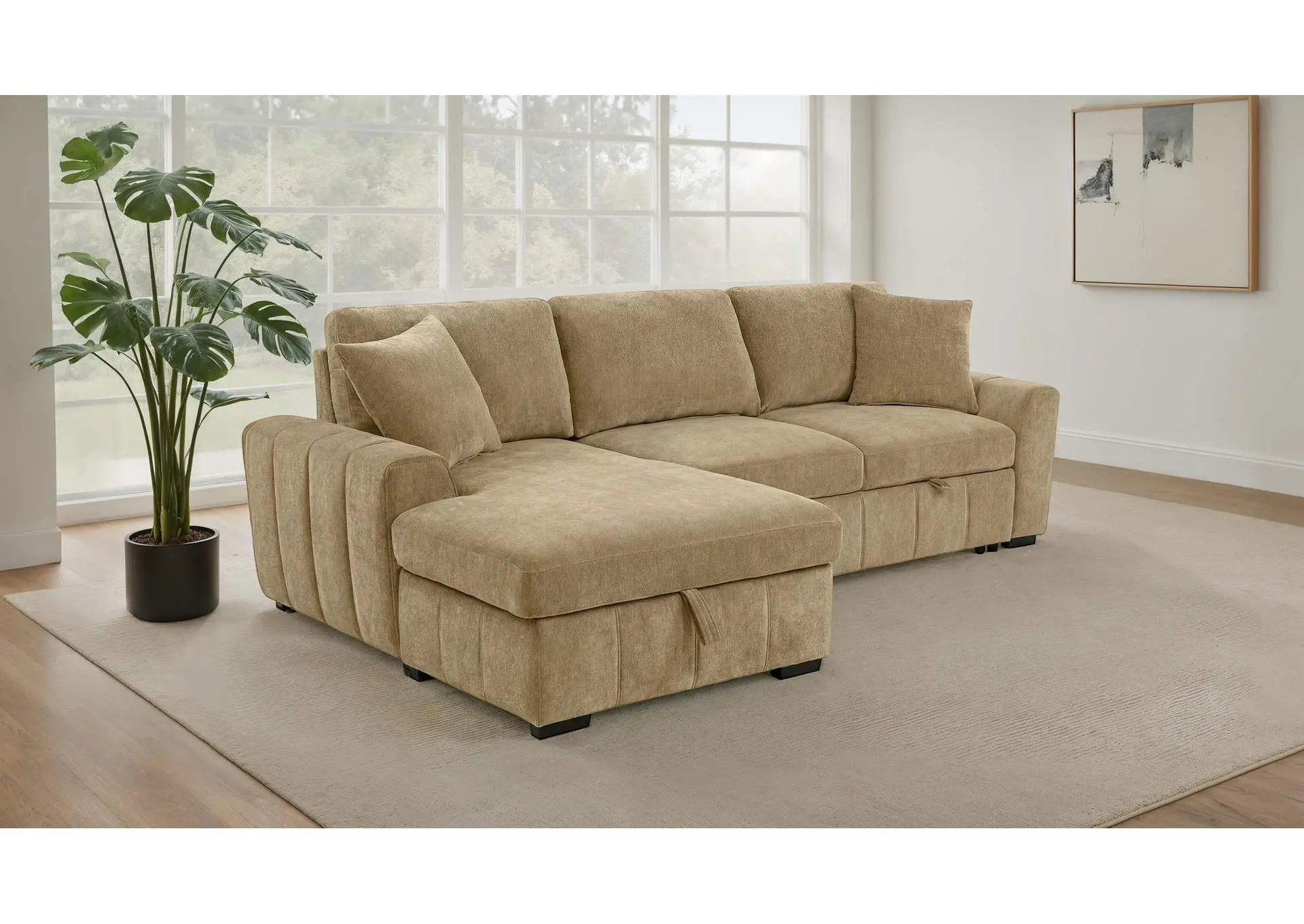 Pastrana Upholstered Sleeper Sectional Sofa LAF Chaise Camel