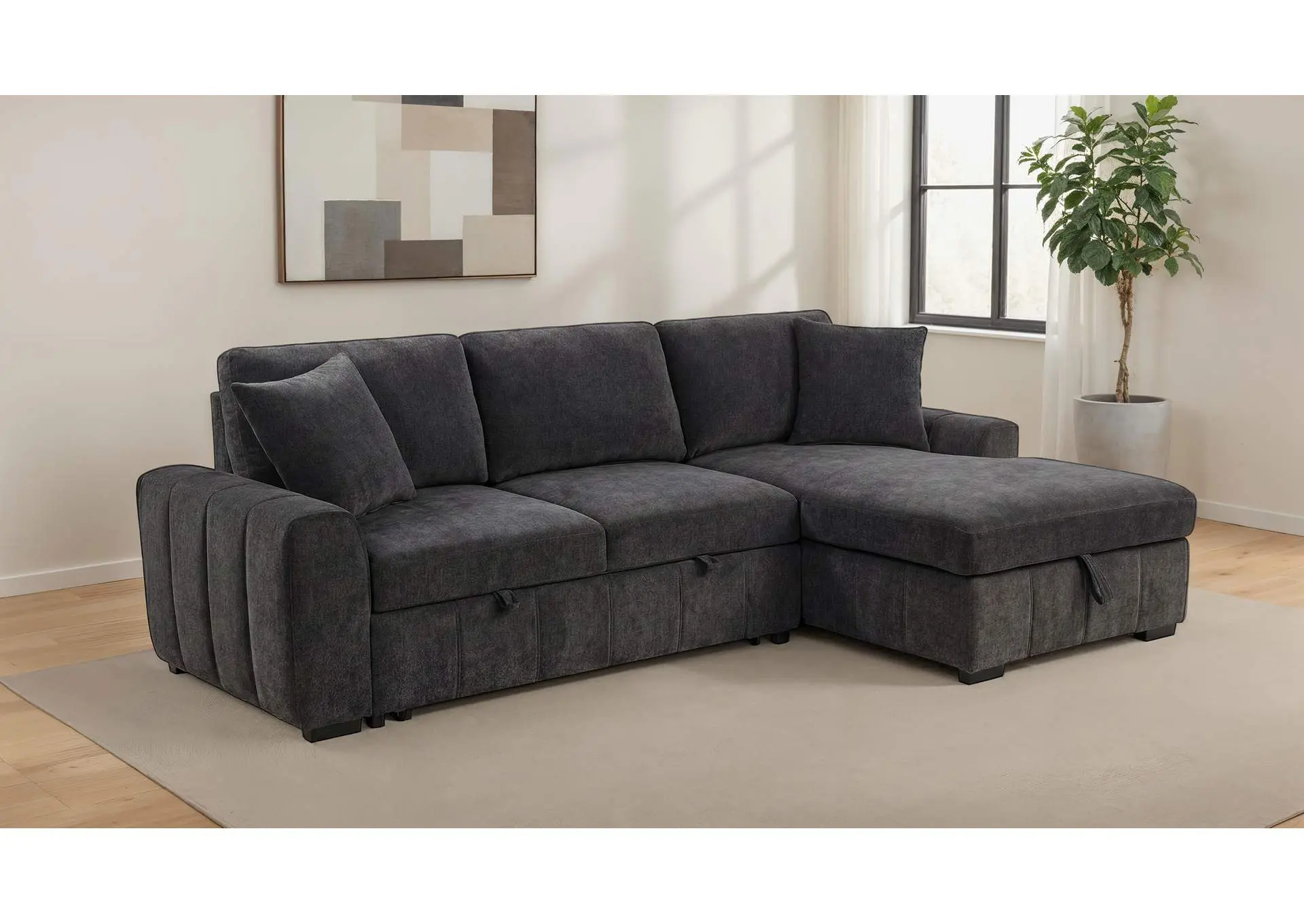 Pastrana Upholstered Sleeper Sectional Sofa RAF Chaise Grey