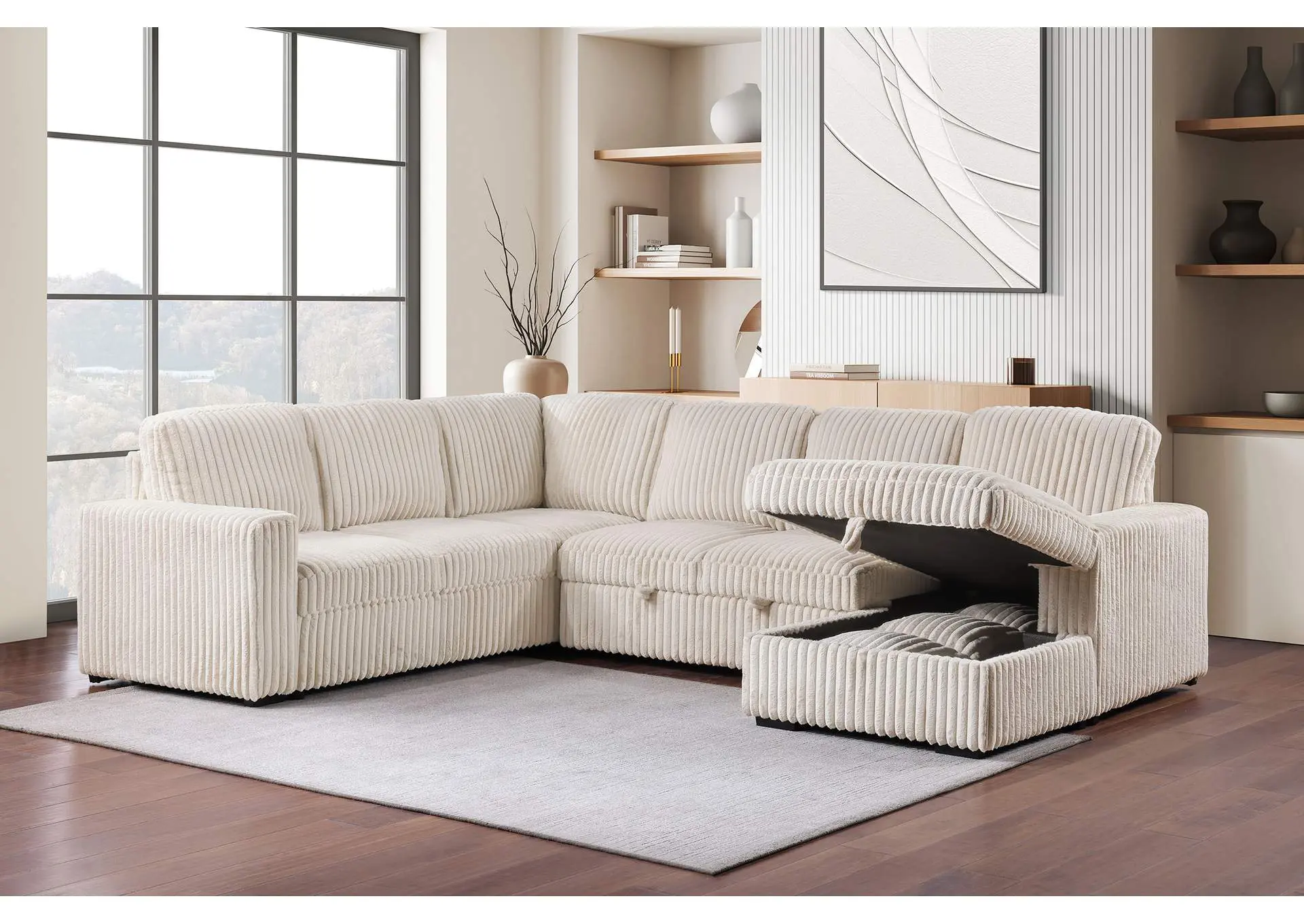 Devonshire Sleeper Sectional Sofa Storage Chaise Camel