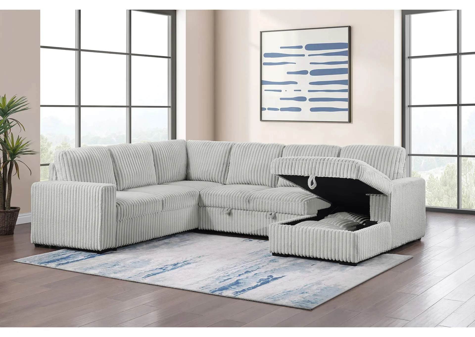Devonshire Sleeper Sectional Sofa Storage Chaise Grey