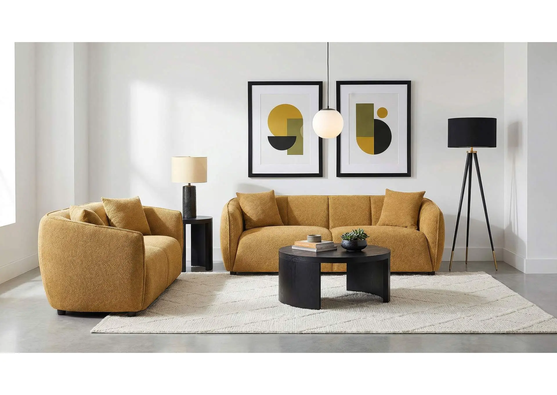 Aleisha 2-piece Fabric Upholstered Sofa Set Mustard Yellow