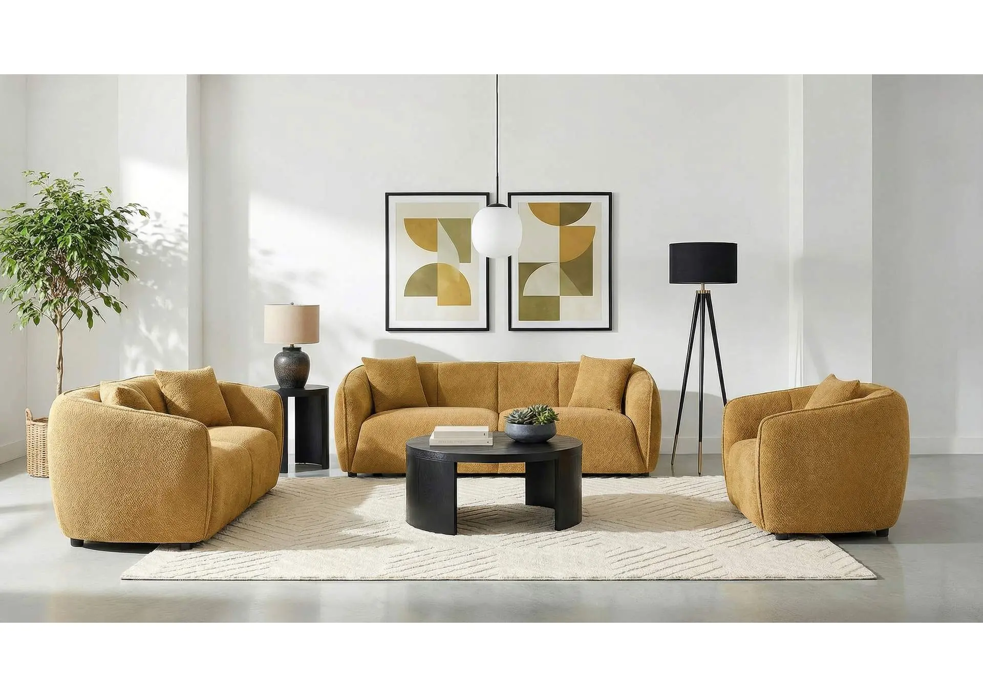 Aleisha 3-piece Fabric Upholstered Sofa Set Mustard Yellow