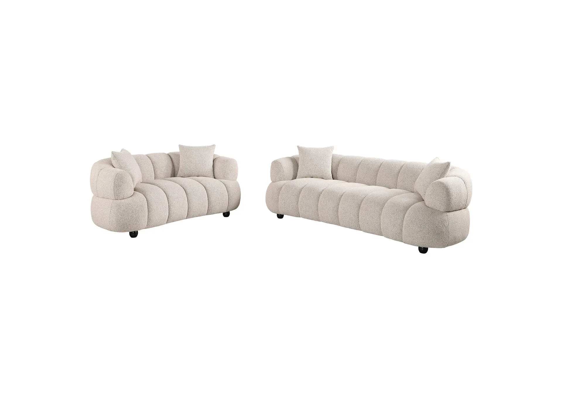 Whitney 2-Piece Contemporary Channel Tufted Woven Fabric Sofa Set Pebble