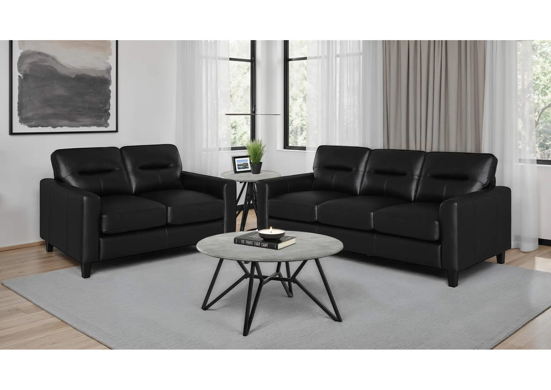 Scotland 2-piece Faux Leather Upholstered Sofa Set Black