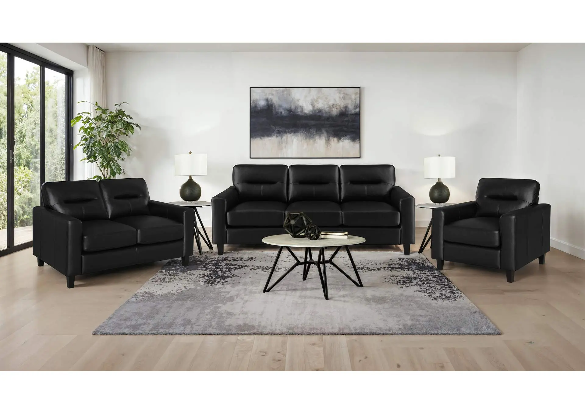 Scotland 3-piece Faux Leather Upholstered Sofa Set Black