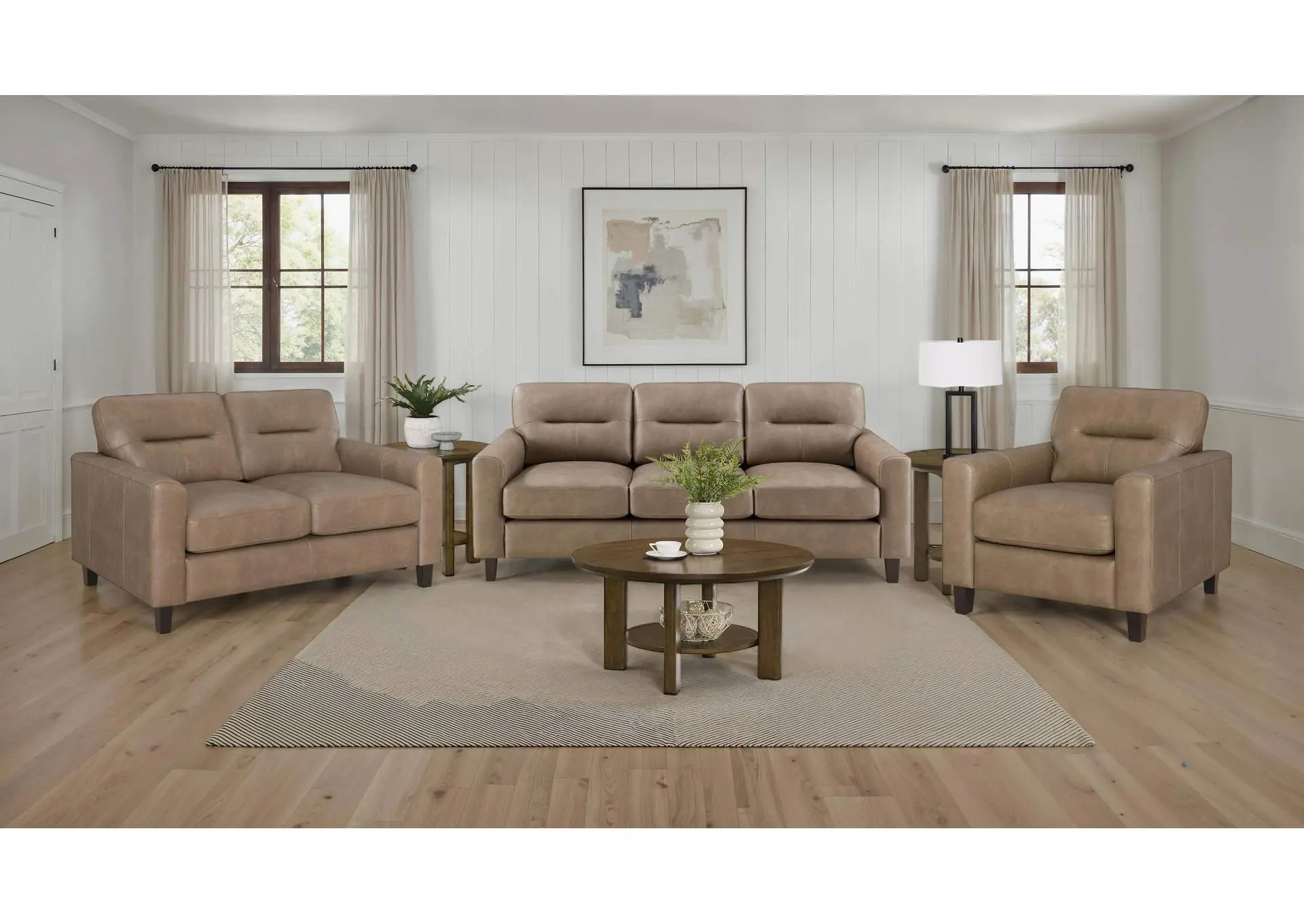 Scotland 3-piece Faux Leather Upholstered Sofa Set Brown