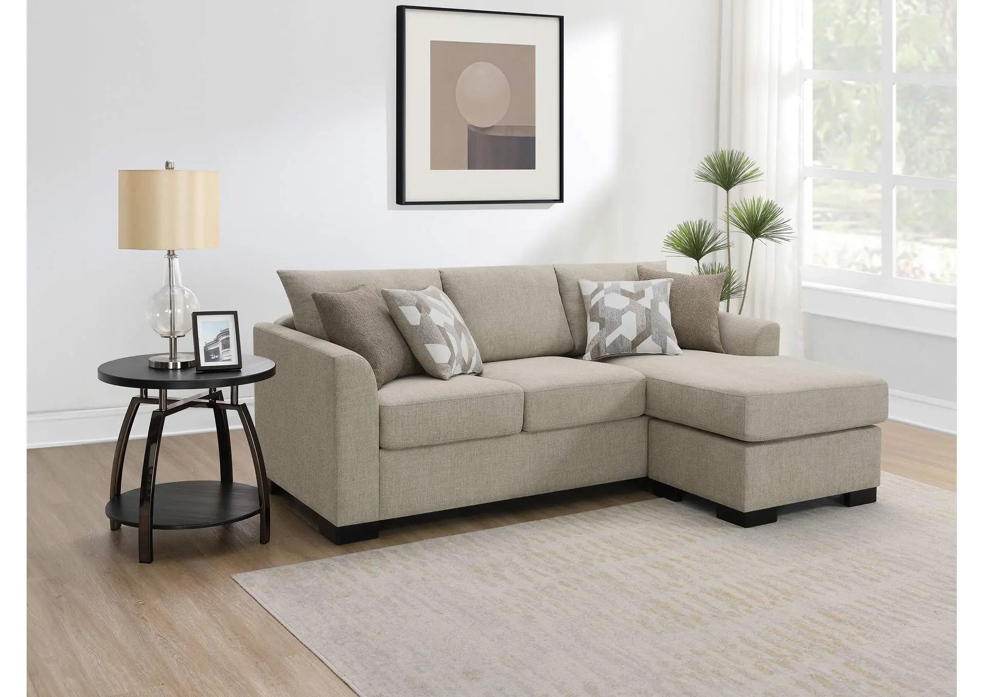 Storey Upholstered Sleeper Sectional Chaise Sofa Camel