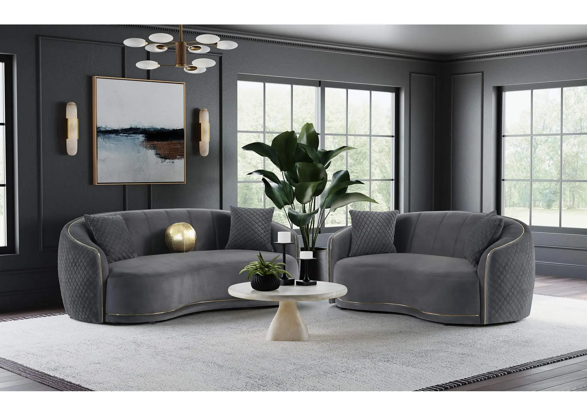 Brookside 2-piece Velvet Upholstered Sofa Set Dark Grey