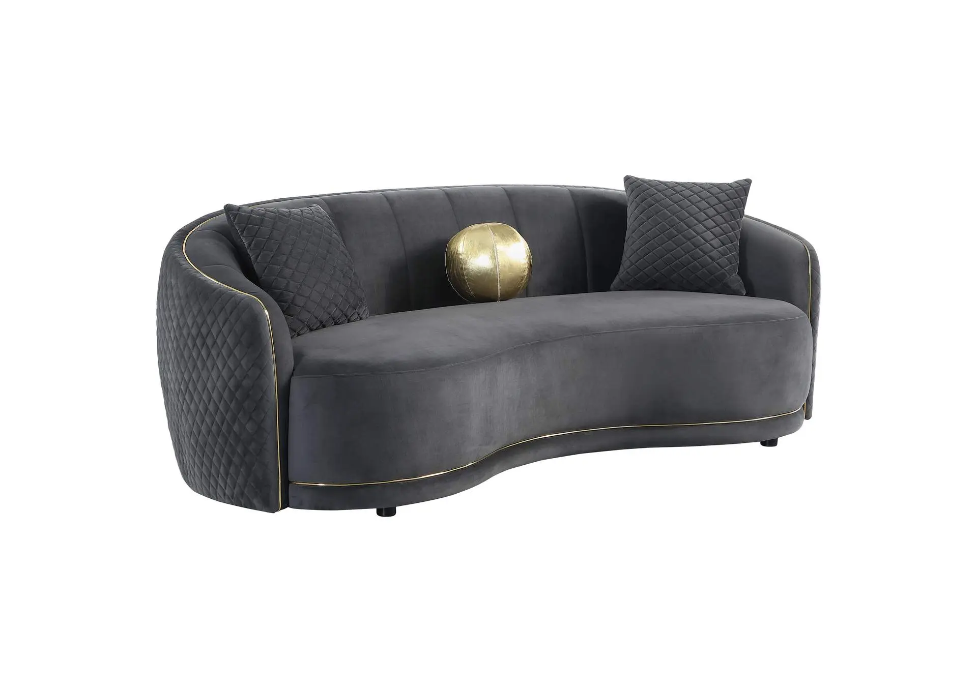 Brookside Velvet Upholstered Curved Sofa Dark Grey