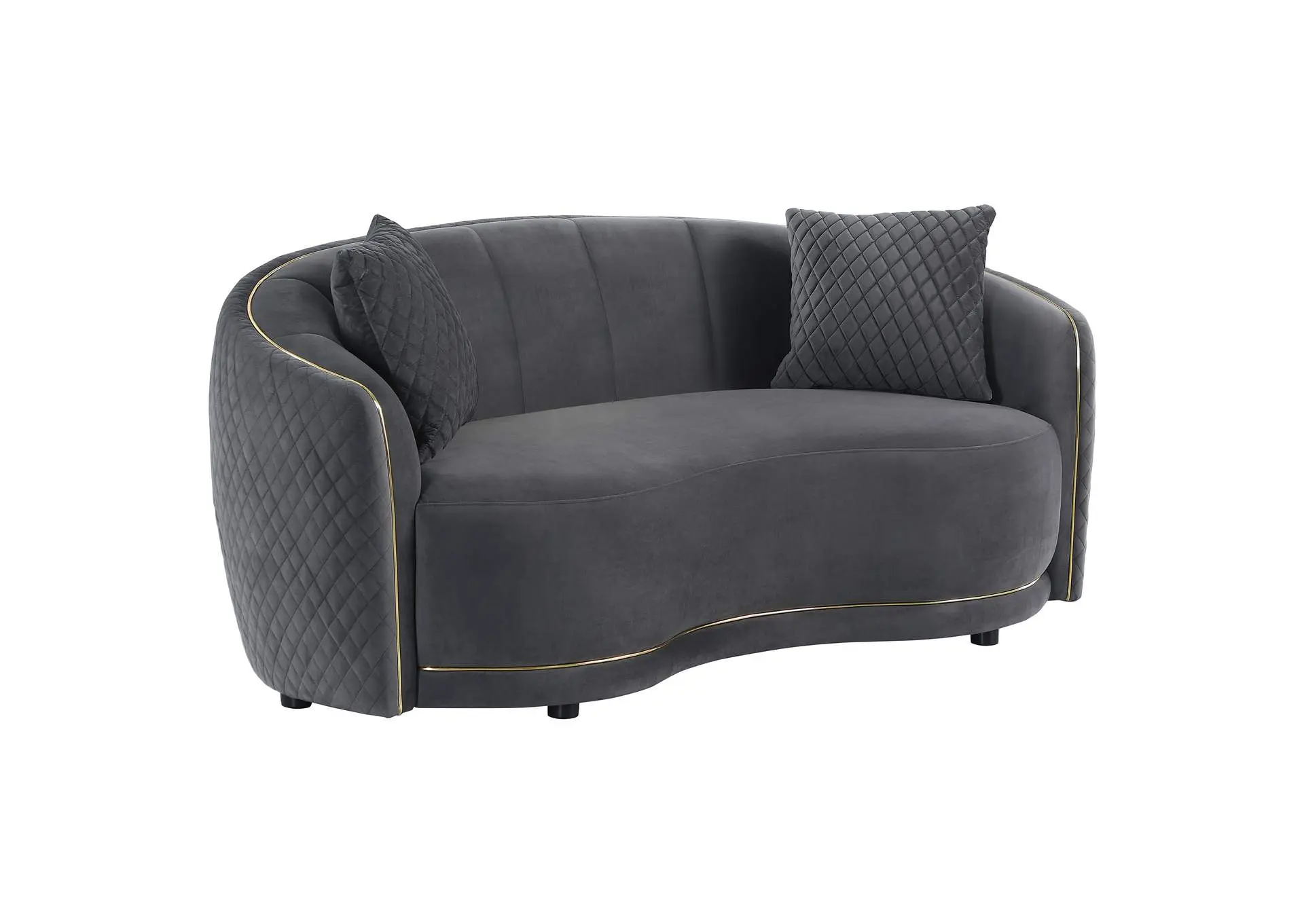 Brookside Velvet Upholstered Curved Loveseat Dark Grey