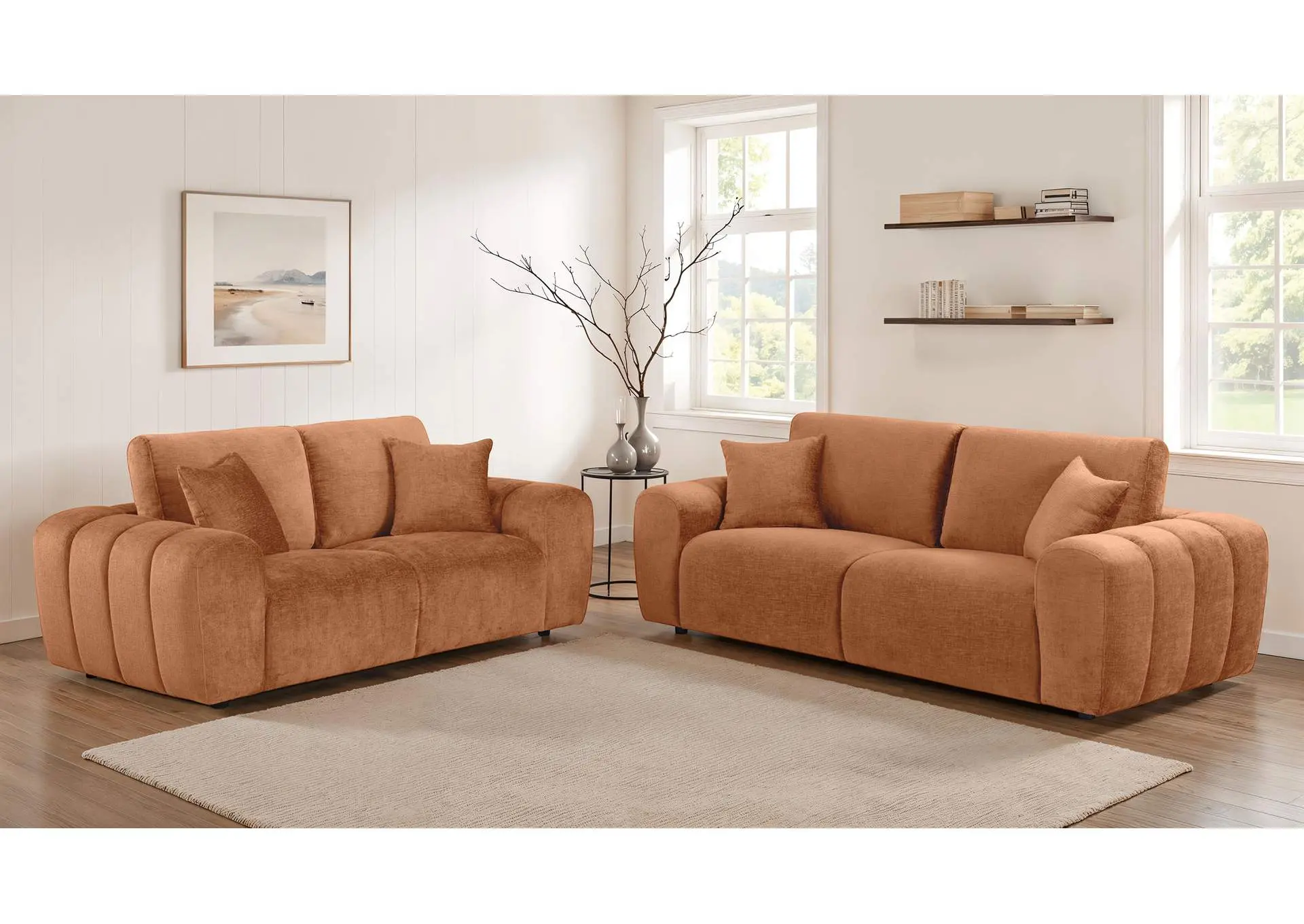 Burnett 2-piece Chenille Upholstered Sofa Set Burnt Orange